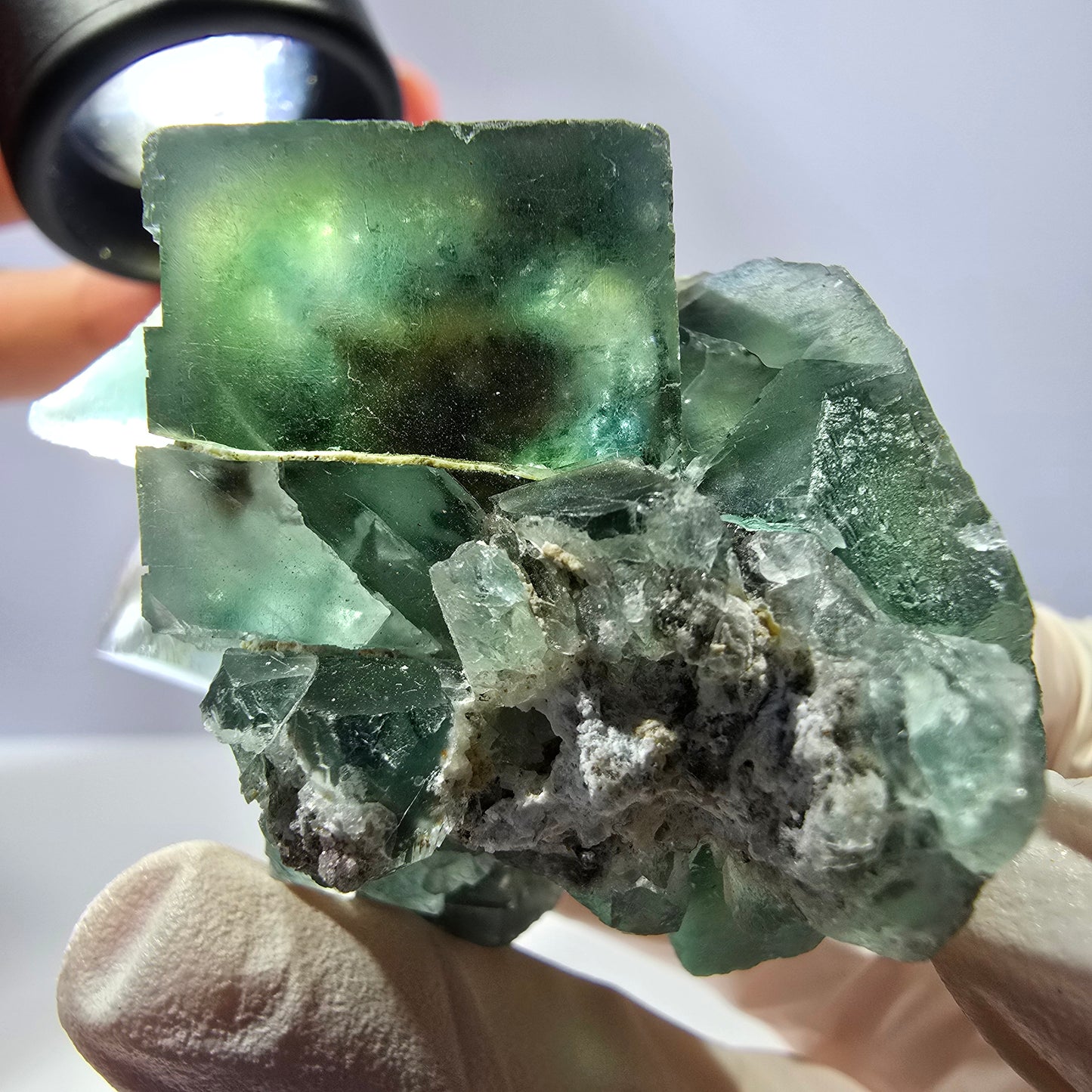 Rare spécimen de cube de fluorite fantôme, parqueté vert Okorusu, Namibie, 51 x 44 x 31 mm