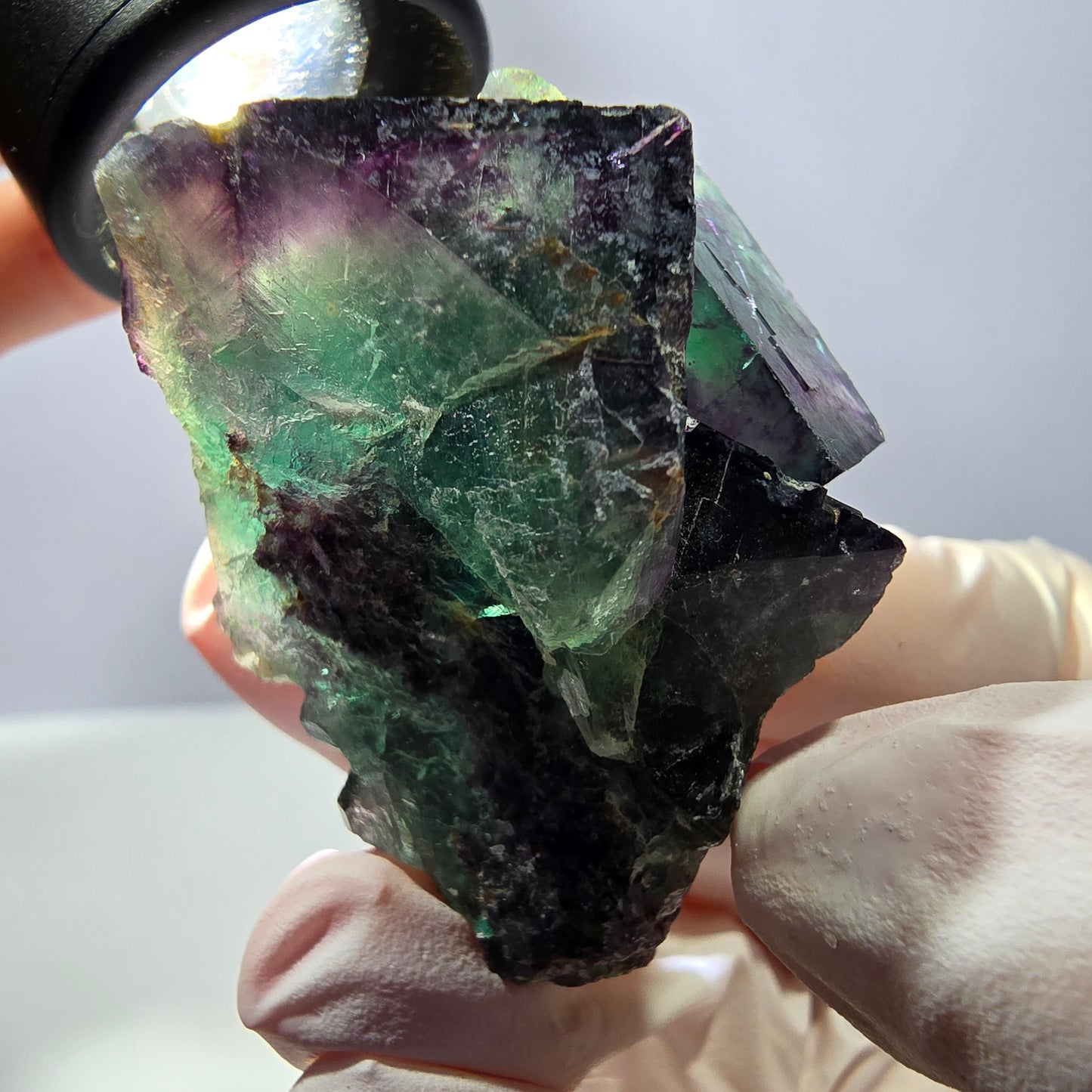 Spécimen de cube de fluorite fantôme parqueté vert violet Okorusu, Namibie 45*40*33mm