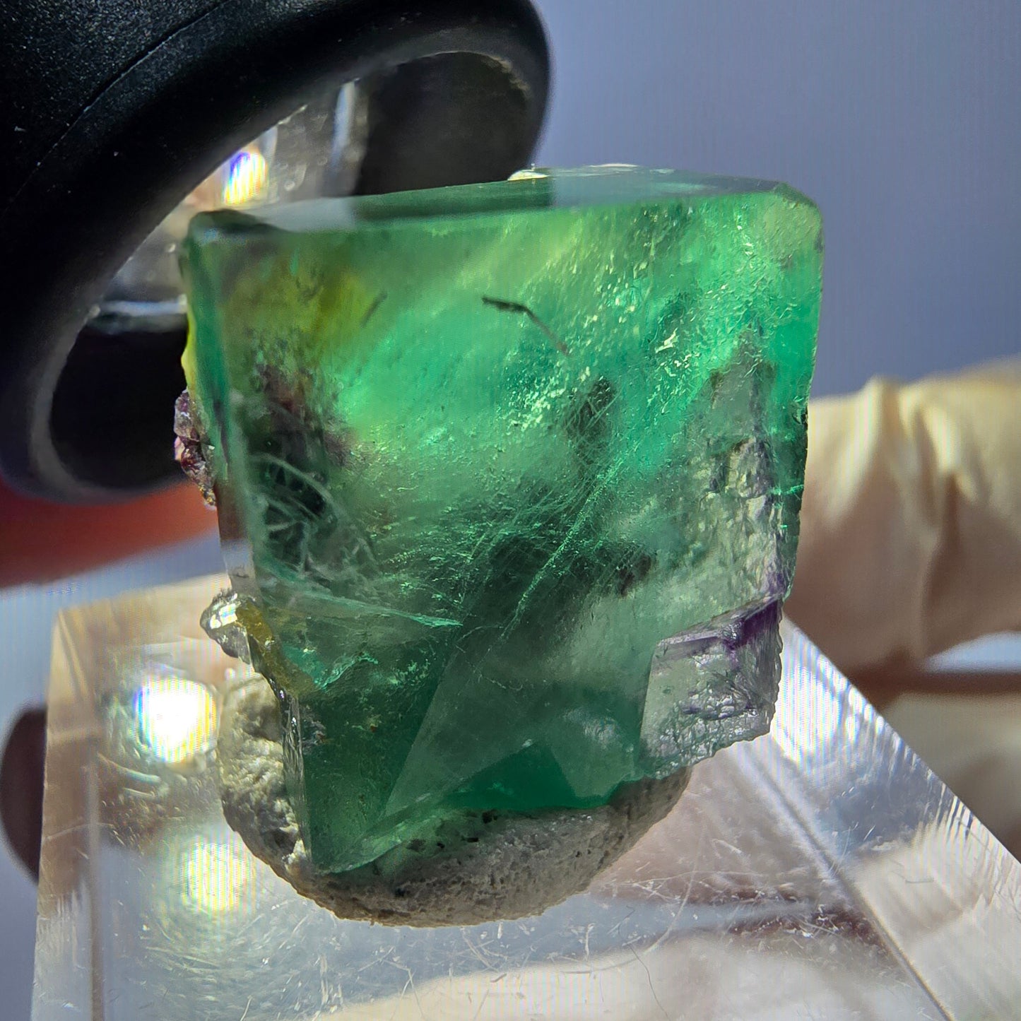 Klarer Phantom Fluorit Würfel, grün lila Okorusu, Namibia 18*16*17mm
