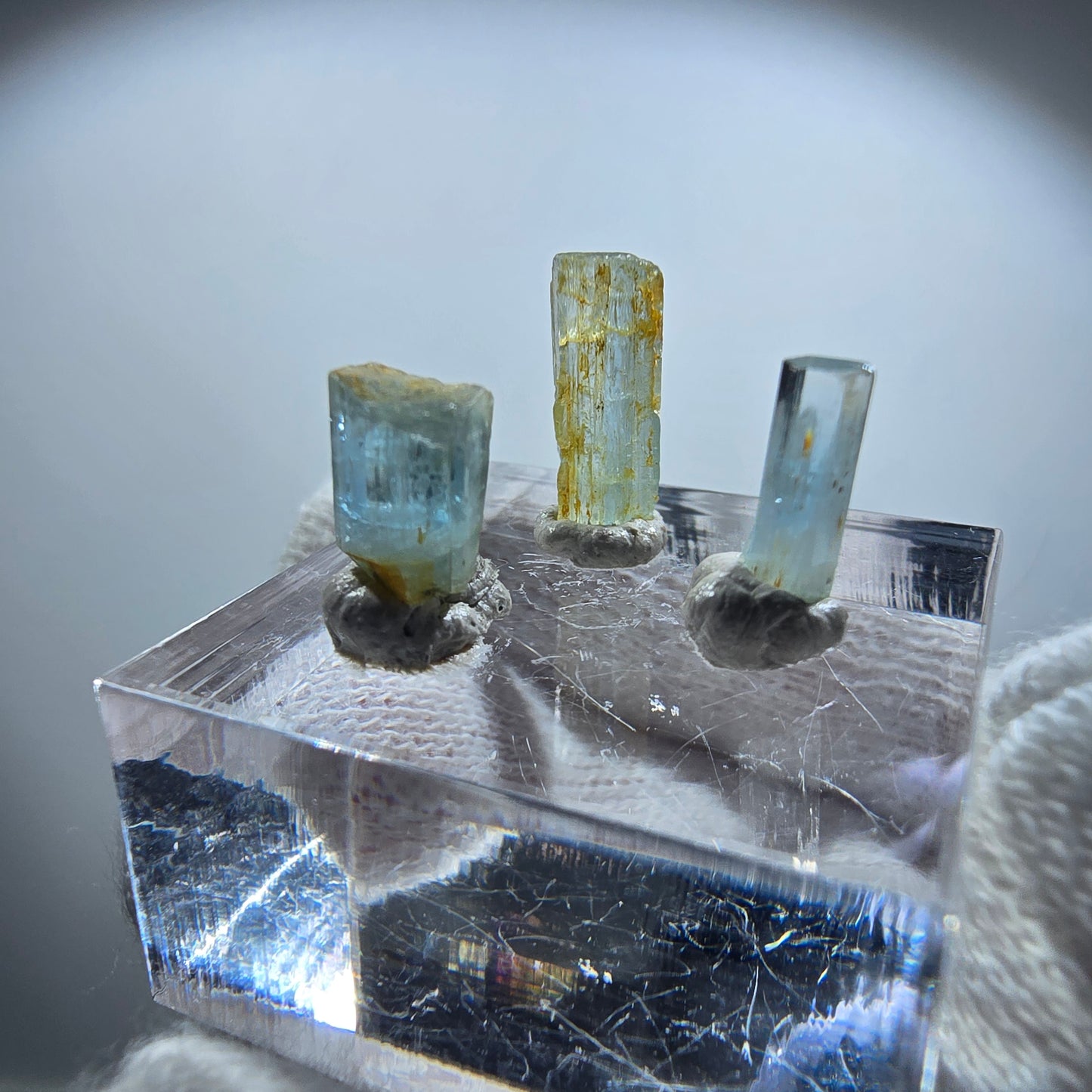 3x Aquamarin Kristalle, blau - 3er Set Erongo, Namibia 8 - 12mm