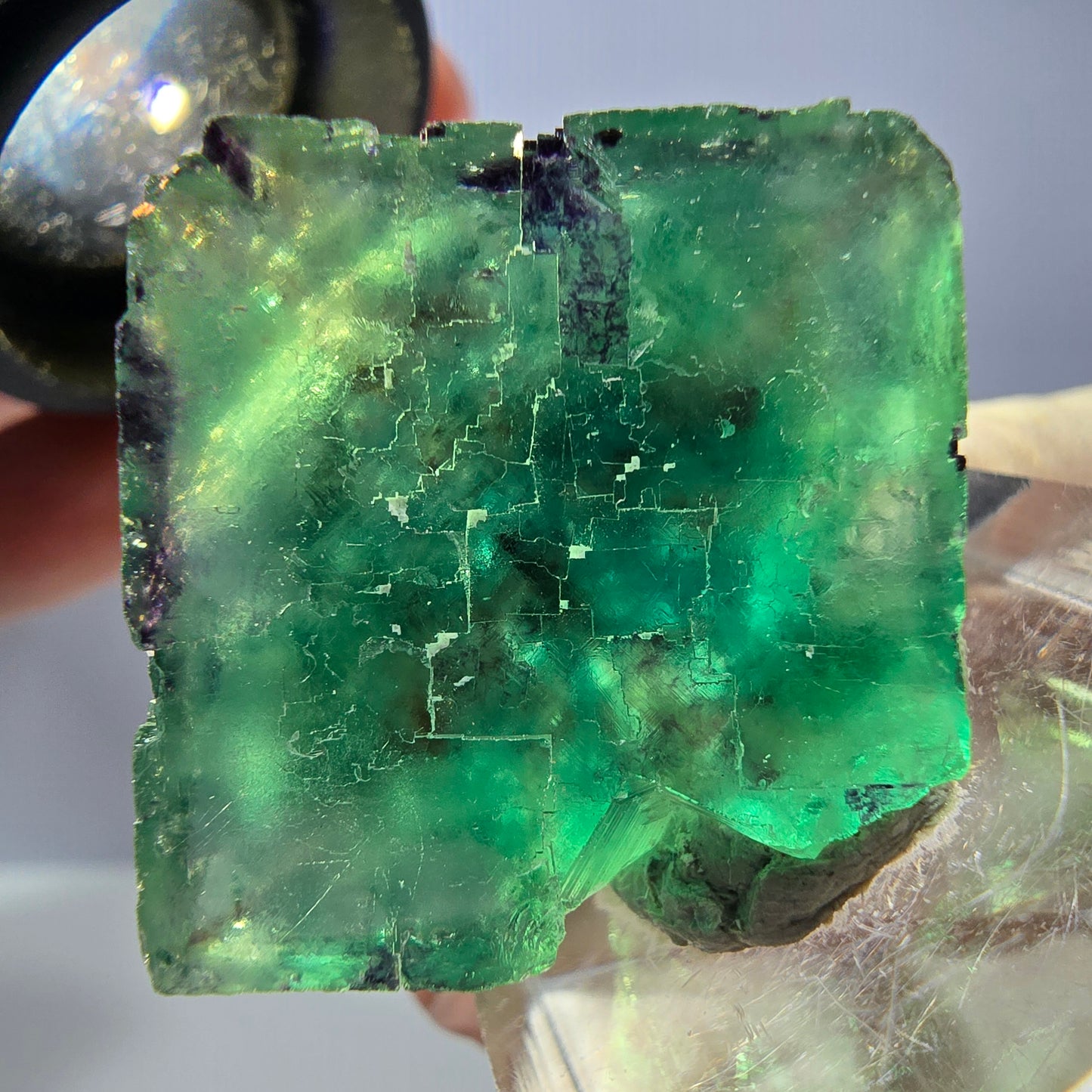 Cube de fluorite fantôme transparente parquetée, vert Okorusu, Namibie 24 x 23 x 21 mm