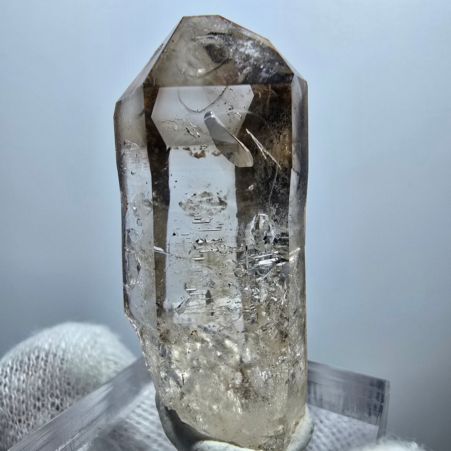 Pointe de quartz fumé Enhydro Phantom, 1x Bubble Goboboseb, Namibie 39*16*16mm