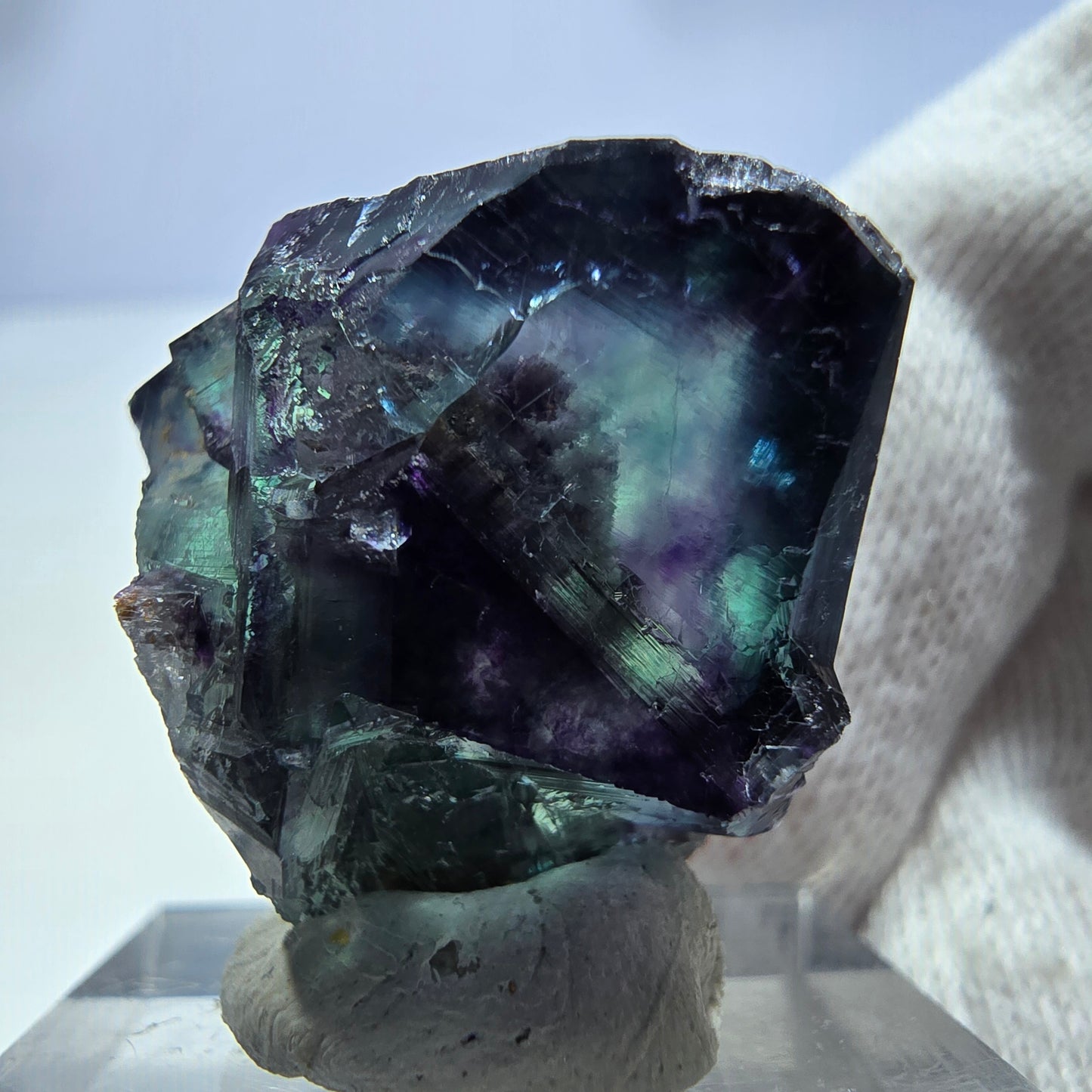Seltene Phantom Fluorit Würfel Stufe zonal grün lila Okorusu, Namibia 25*22*21mm