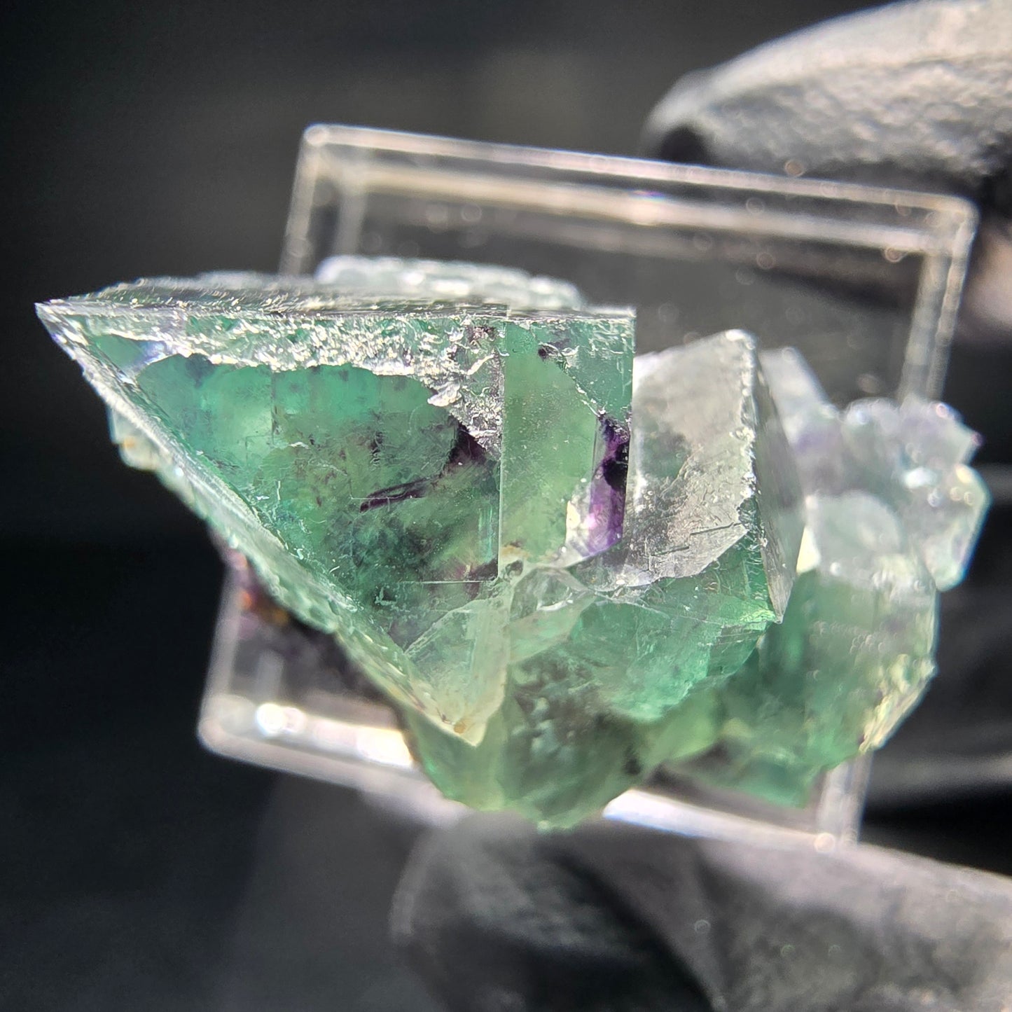 Seltene zonare Phantom Fluorit Würfel Stufe grün lila Okorusu Namibia 29*26*15mm