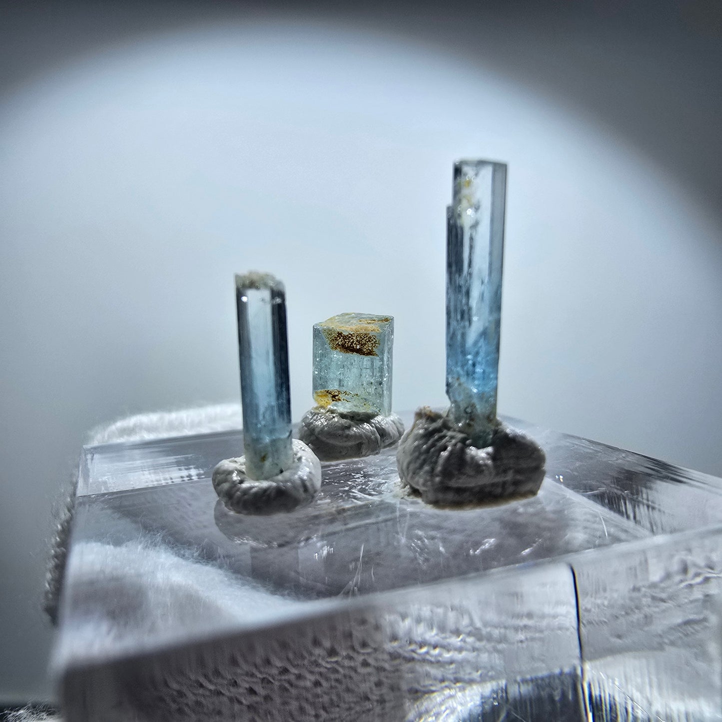 3x Aquamarin Kristalle, blau - 3er Set Erongo, Namibia 6-13mm