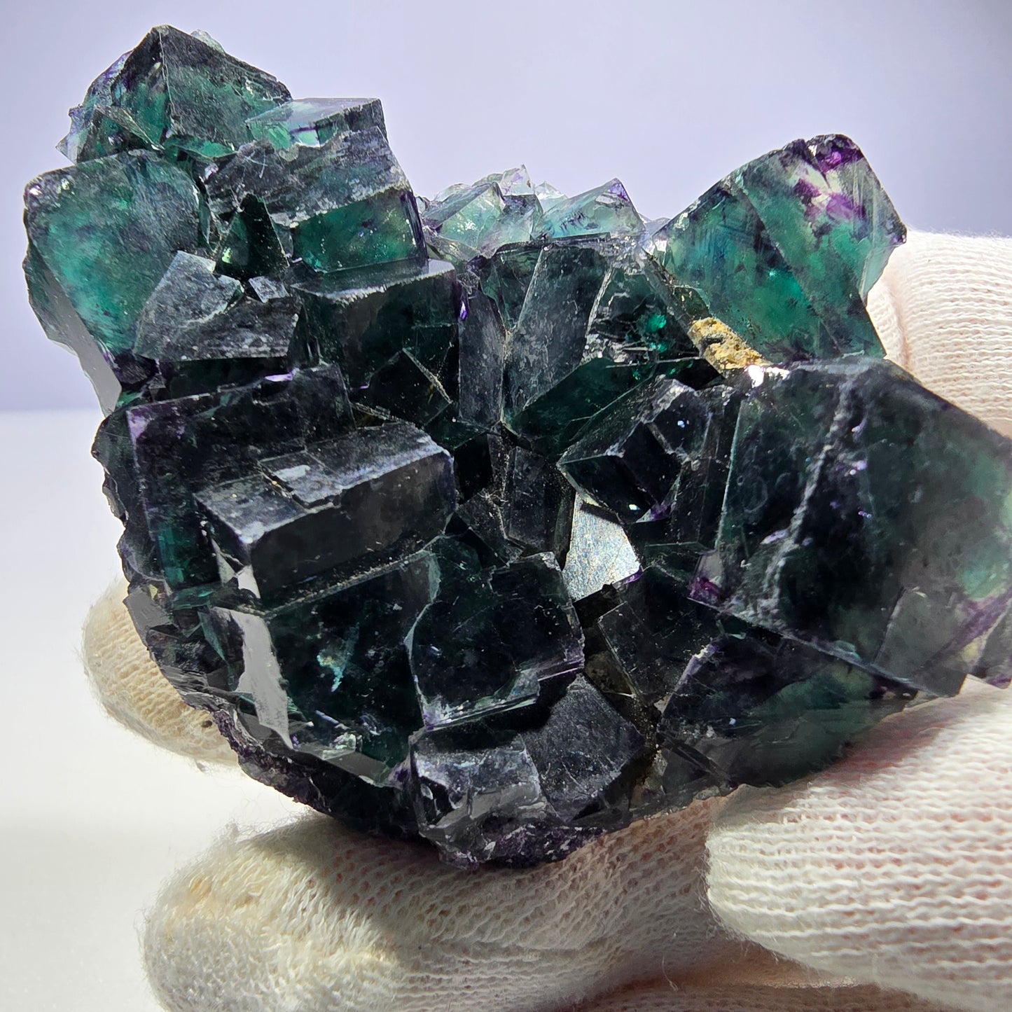 Seltene Phantom Fluorit Würfel Stufe zonal grün lila Okorusu, Namibia 73*60*24mm