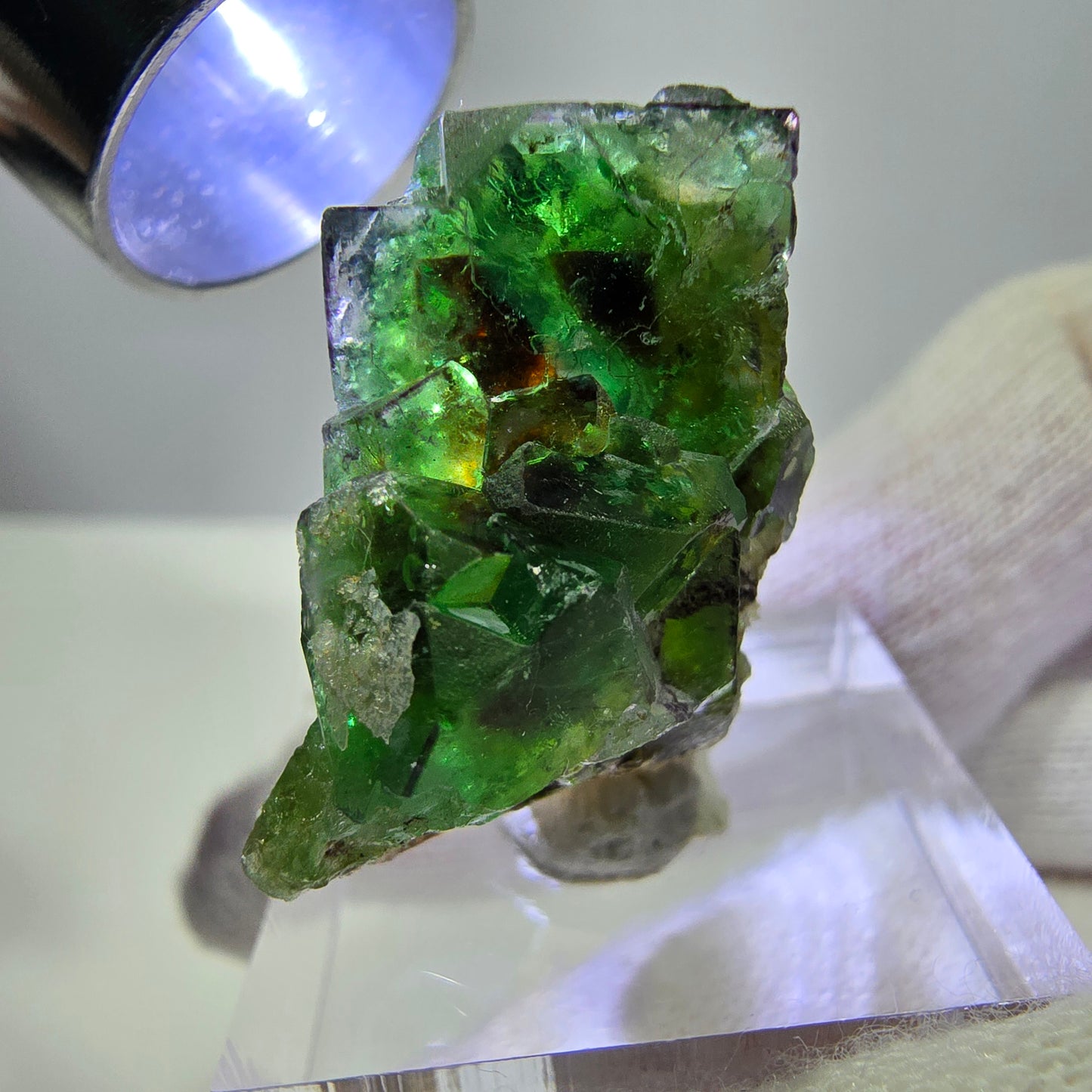 Phantom Fluorit Würfel zonal, Muskovit Schörl Turmalin Hyalit Erongo, Namibia 24*22*11mm