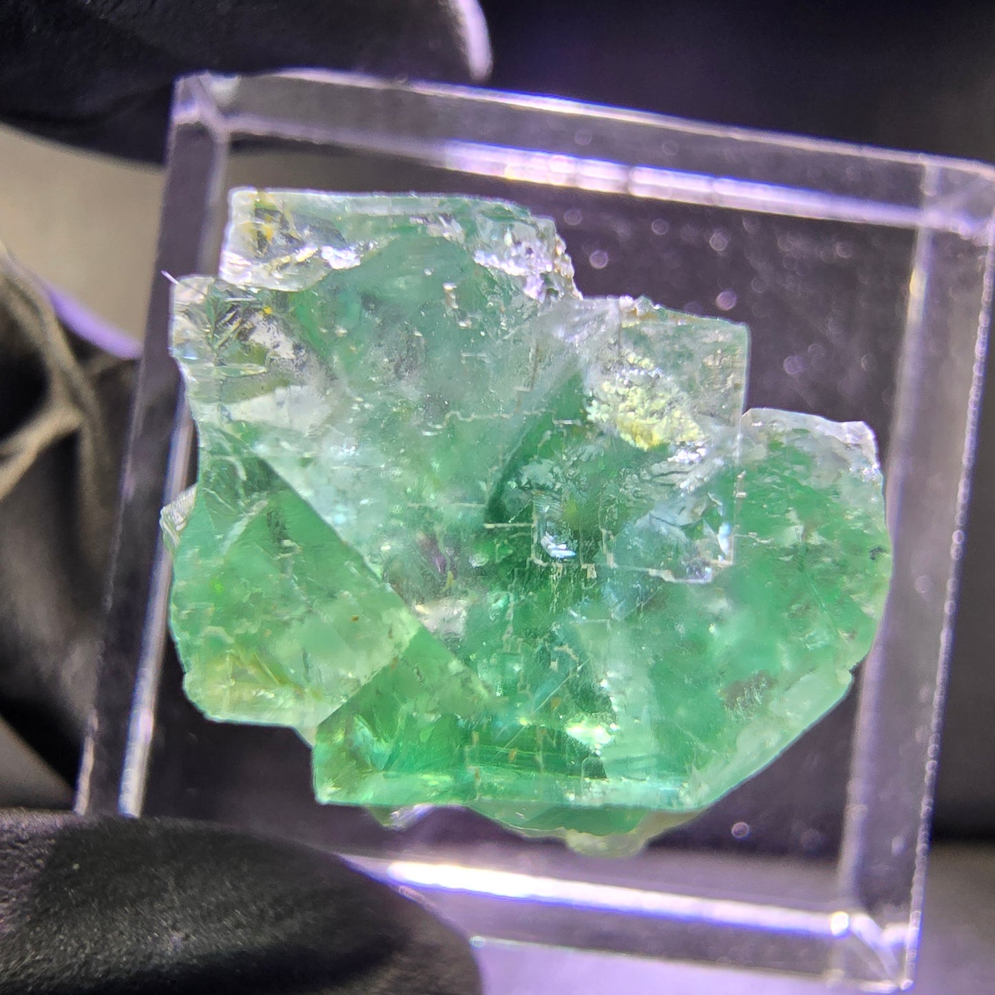 Klare Phantom Fluorit XX Würfel Stufe grün lila 19*17*11mm aus Okorusu, Namibia