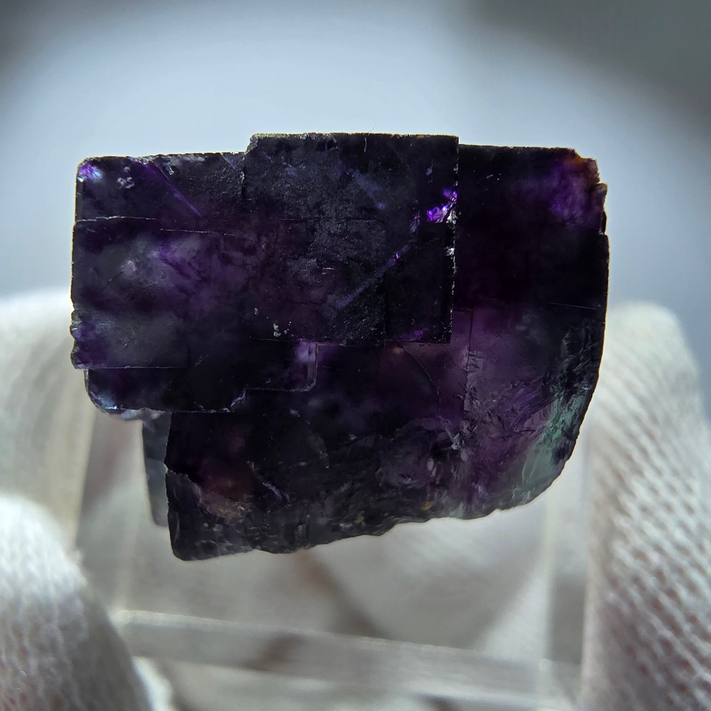 Rare spécimen de cube de fluorite fantôme, vert-violet zonal, Okorusu, Namibie, 22 x 21 x 15 mm