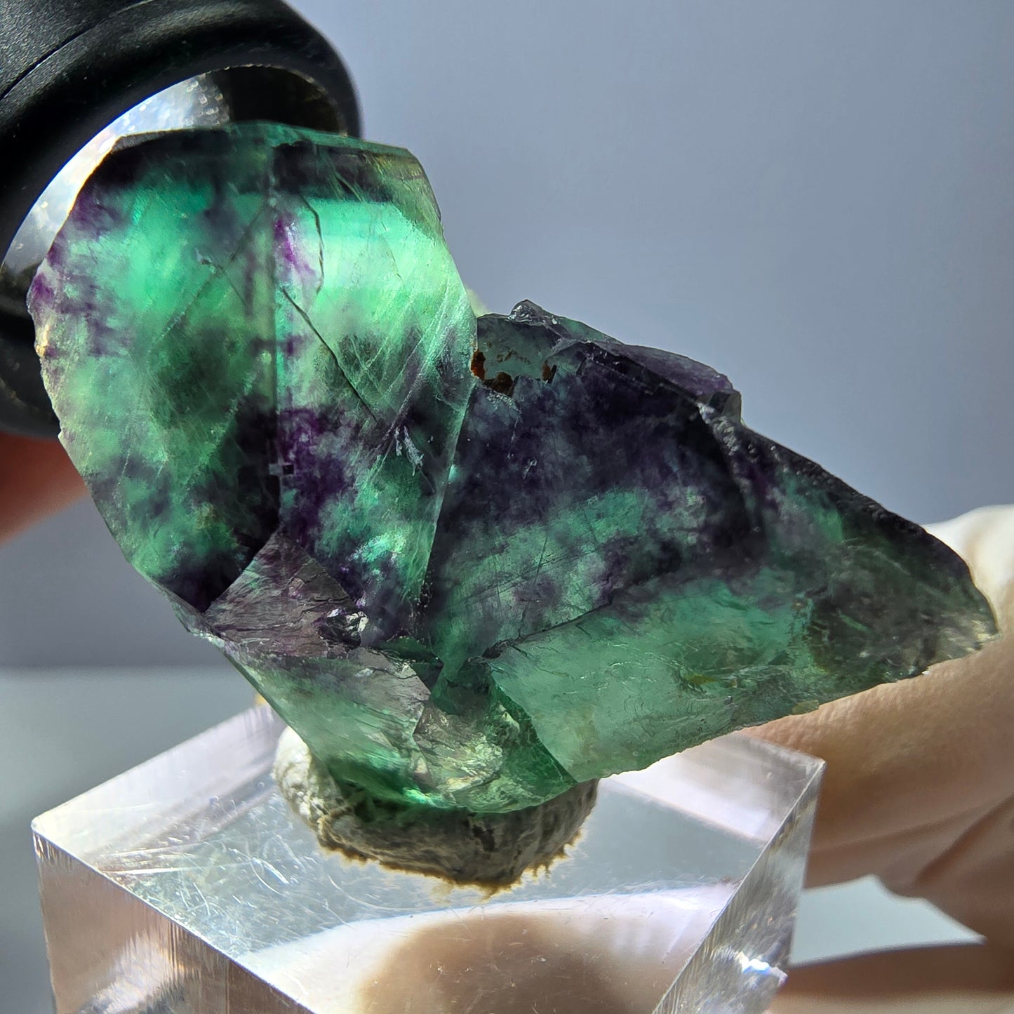 Phantom Fluorit Würfel Stufe, grün lila Okorusu, Namibia 34*32*20mm