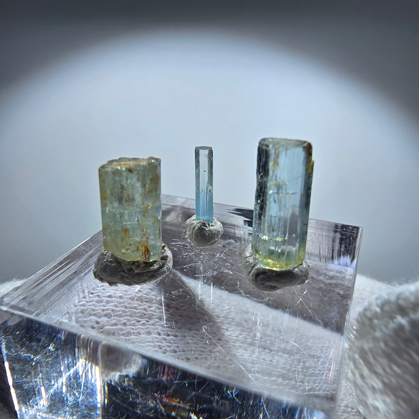 3x Aquamarin Kristalle, blau - 3er Set Erongo, Namibia 8-11mm