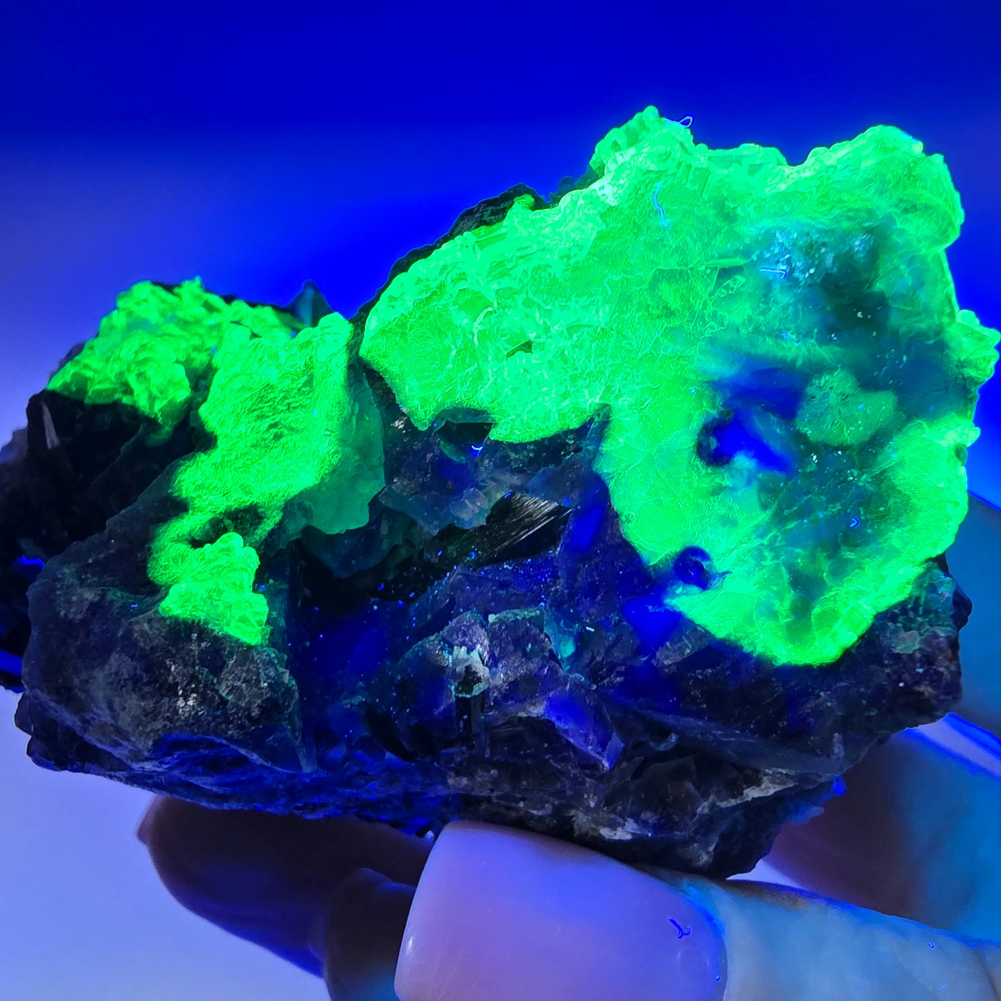 Fluorite fantôme colorée, hyalite, tourmaline schol, muscovite, Erongo, Namibie, 80 x 46 x 60 mm