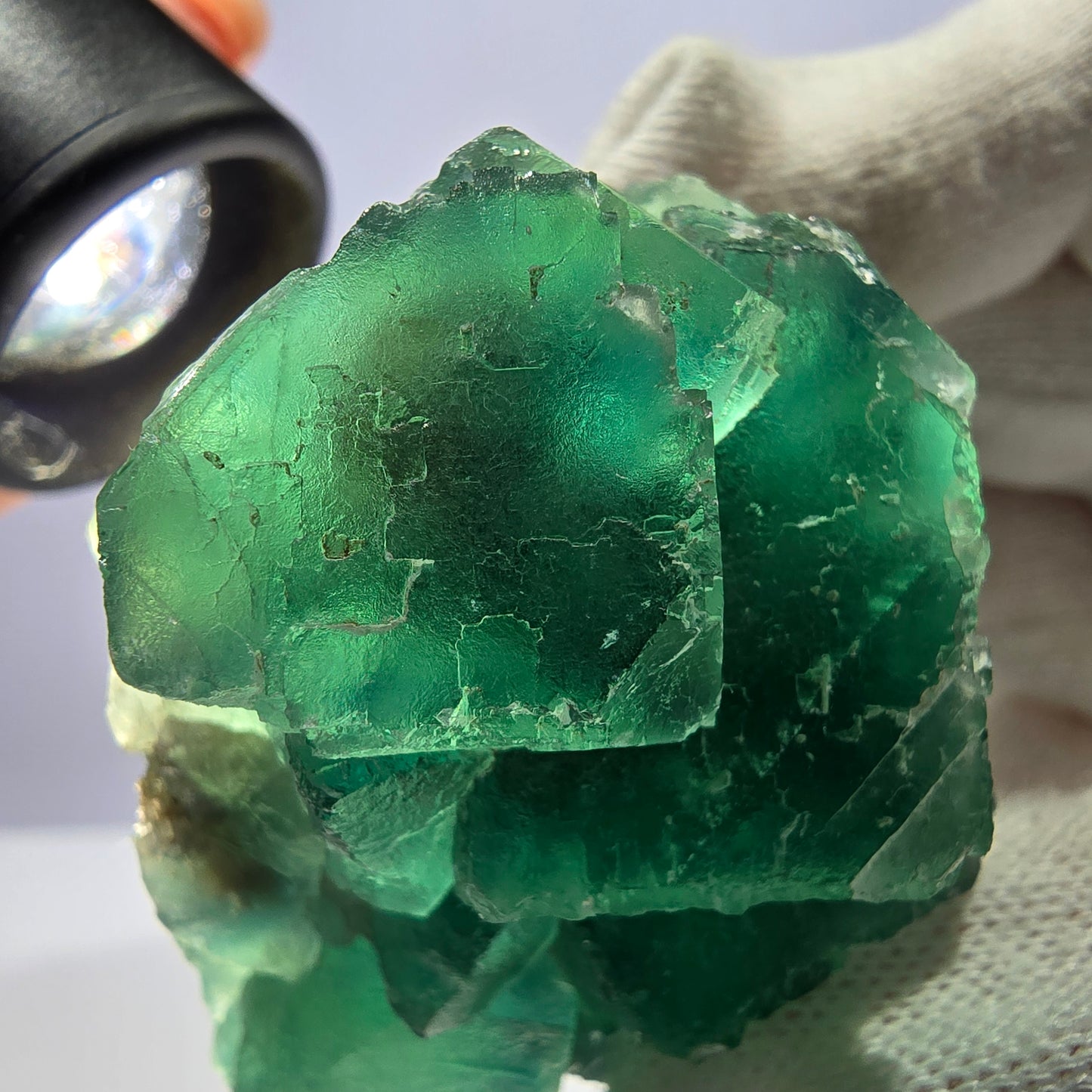 Rare spécimen de cube de fluorite fantôme, parqueté vert Okorusu, Namibie, 63 x 58 x 32 mm