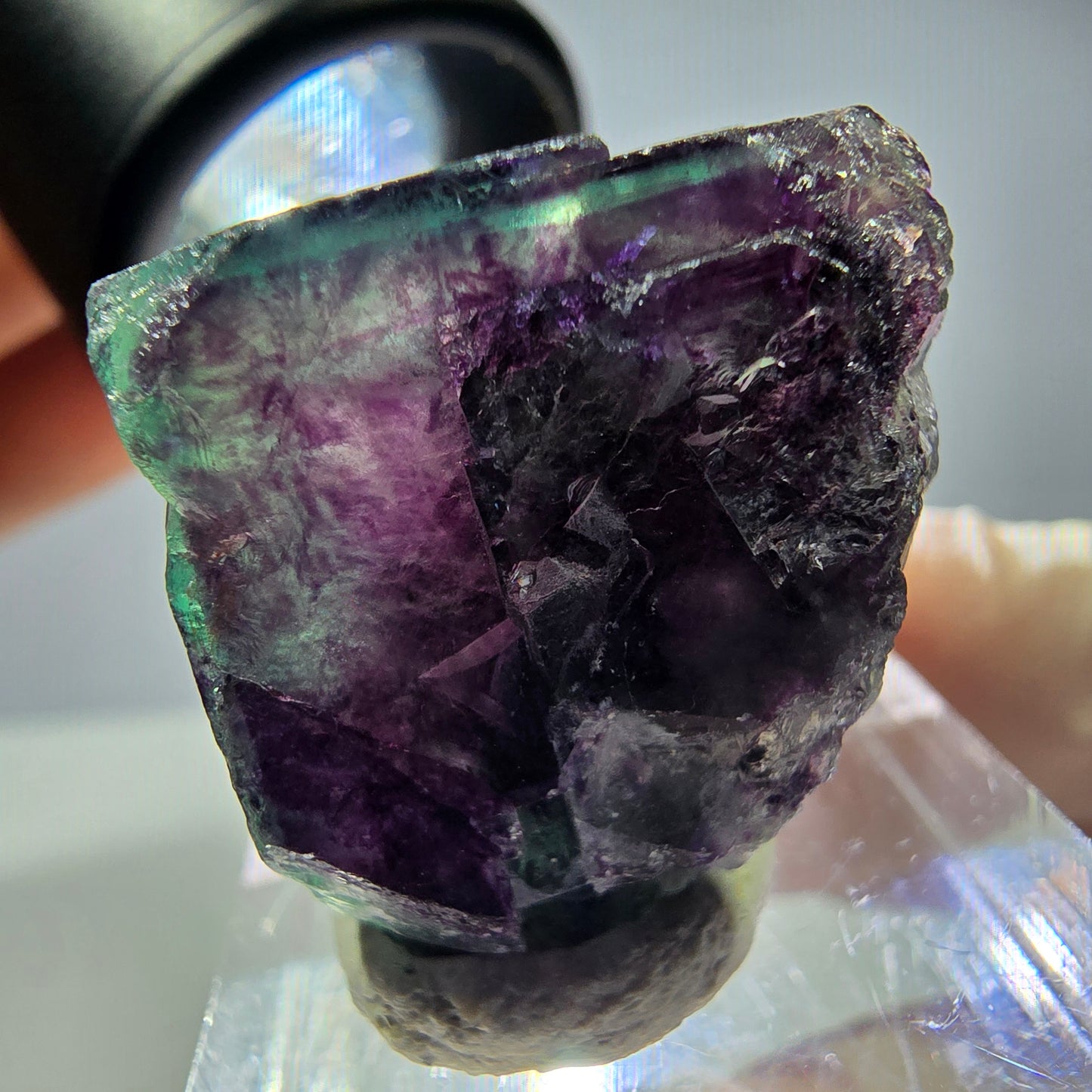 Rare cube de fluorite fantôme parqueté vert violet Okorusu Namibie 24*23*21mm