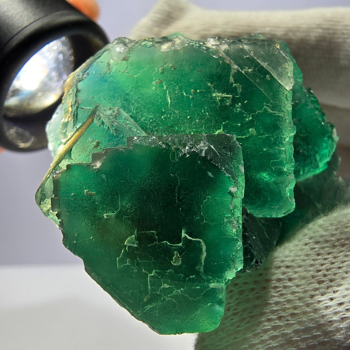 Rare spécimen de cube de fluorite fantôme, parqueté vert Okorusu, Namibie, 63 x 58 x 32 mm