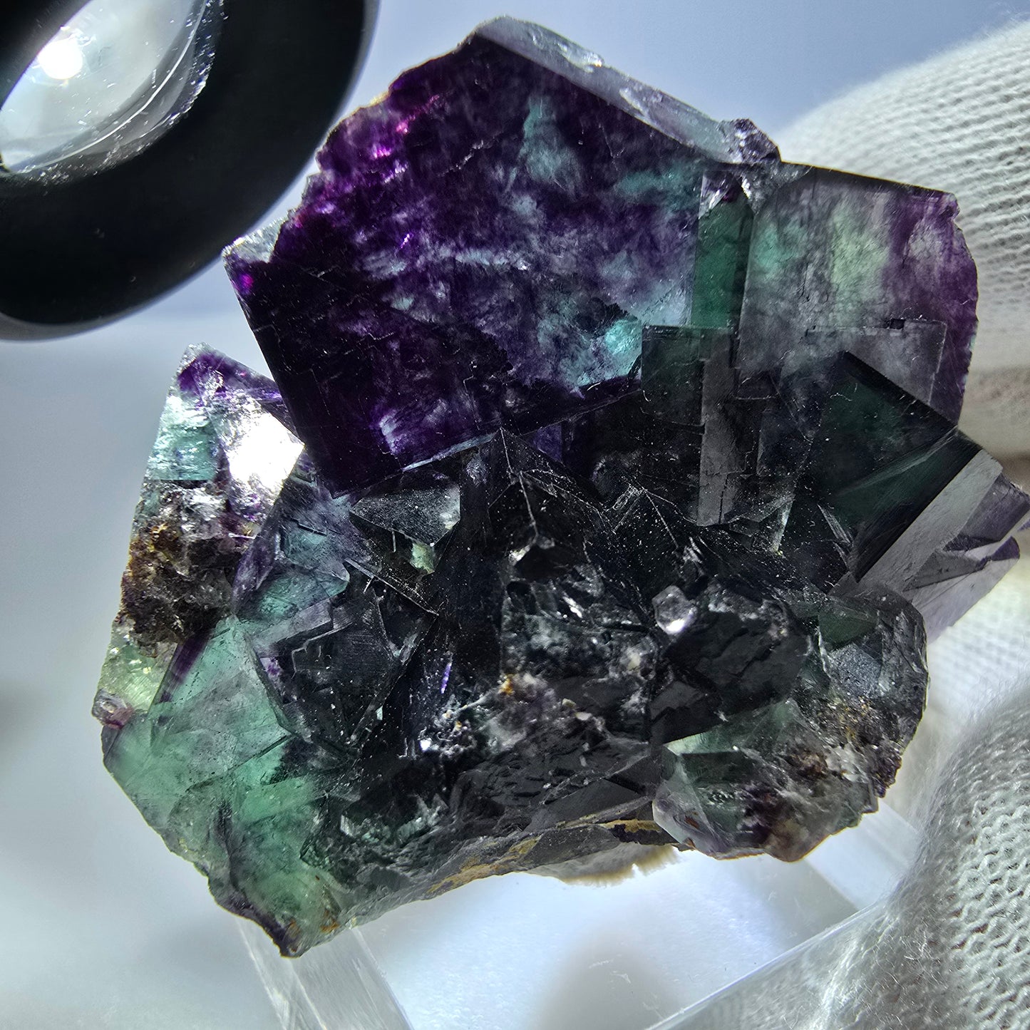 Seltene Phantom Fluorit Würfel Stufe zonal grün lila Okorusu, Namibia 43*38*18mm
