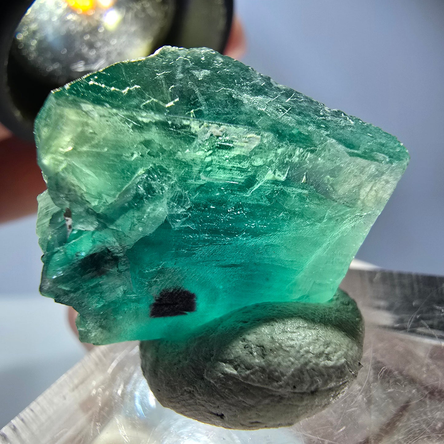 Cube de fluorite fantôme transparente parquetée, vert Okorusu, Namibie 18 x 18 x 17 mm