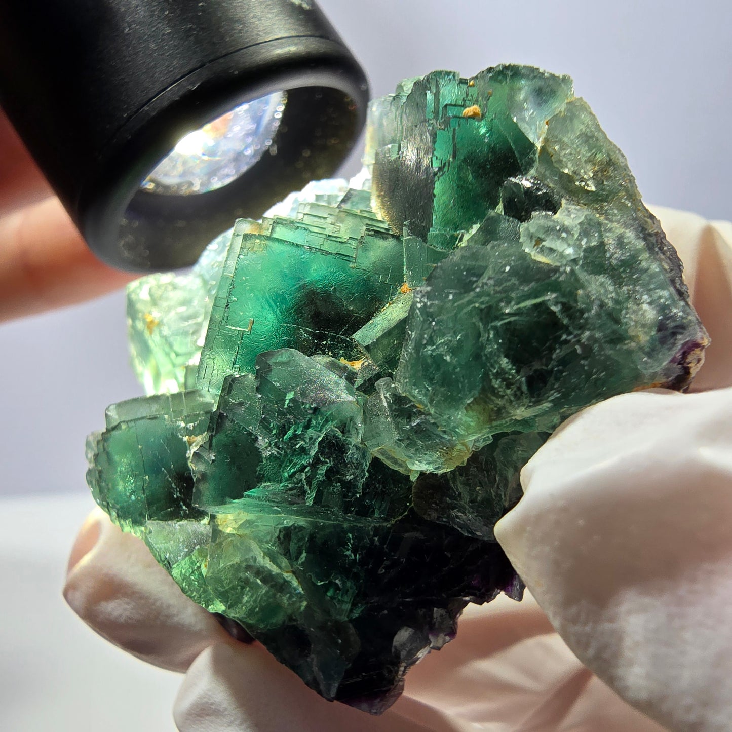 Spécimen de cube de fluorite fantôme parqueté vert violet Okorusu, Namibie 42*38*24mm
