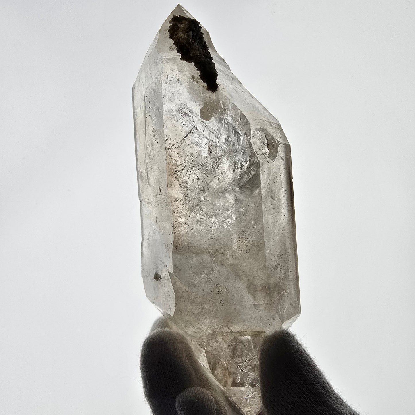 Quartz fumé squelette Enhydro DT, calcite UV, 3x Bubble Valentine Pocket Namibie 121 x 76 x 35 mm