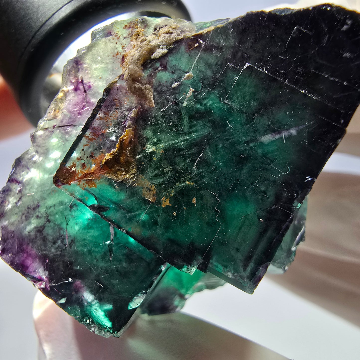 Spécimen de cube de fluorite fantôme parqueté vert violet Okorusu, Namibie 53*43*28mm