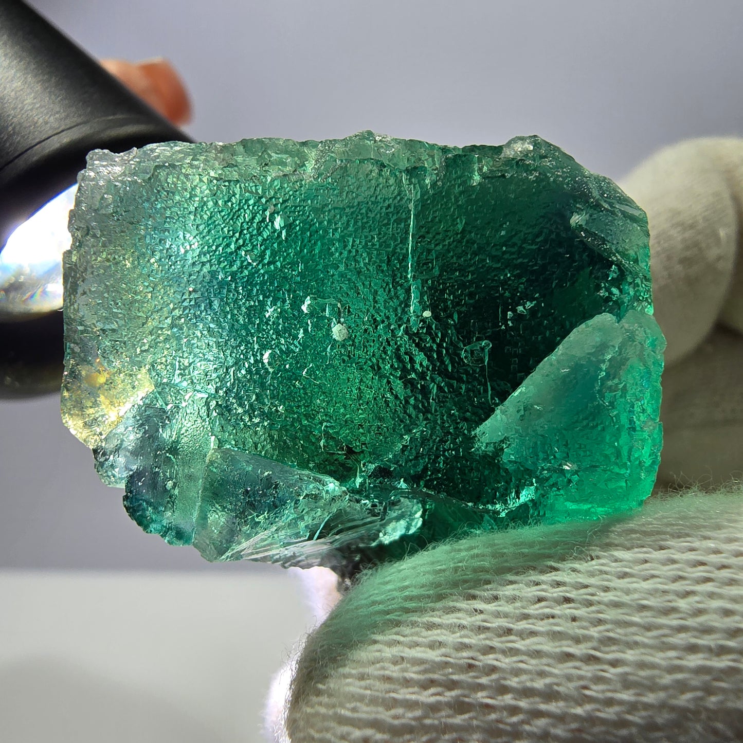 Rare spécimen de cube de fluorite fantôme, parqueté vert Okorusu, Namibie, 36 x 35 x 31 mm