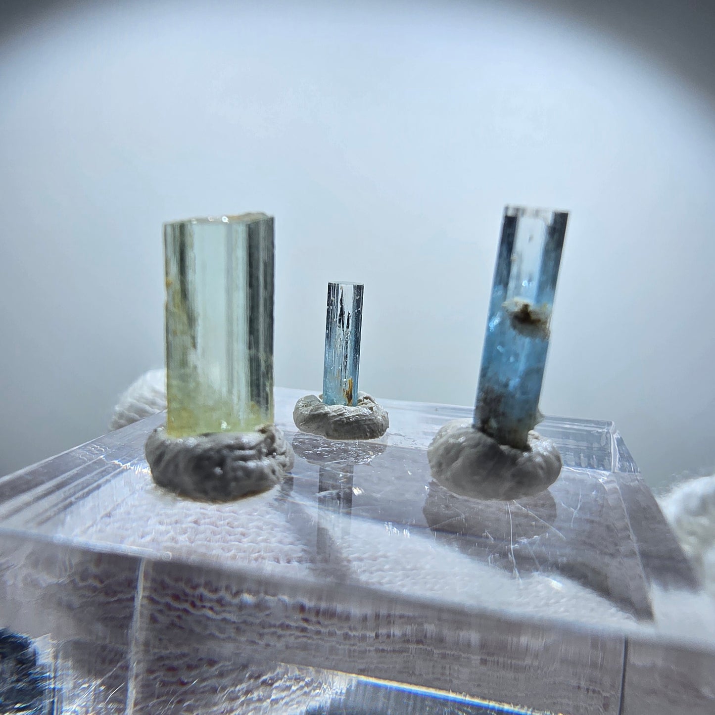 3x Aquamarin Kristalle, blau - 3er Set Erongo, Namibia 8-12mm -