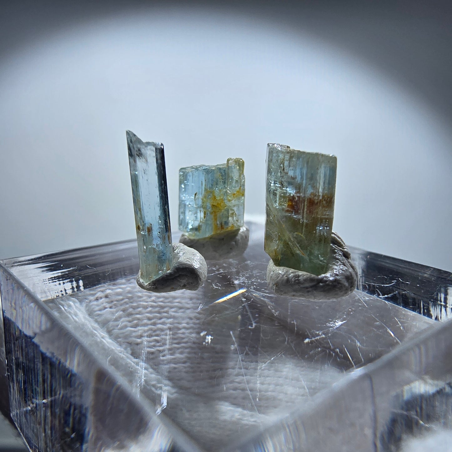 3x Aquamarin Kristalle, blau - 3er Set Erongo, Namibia 6-10mm
