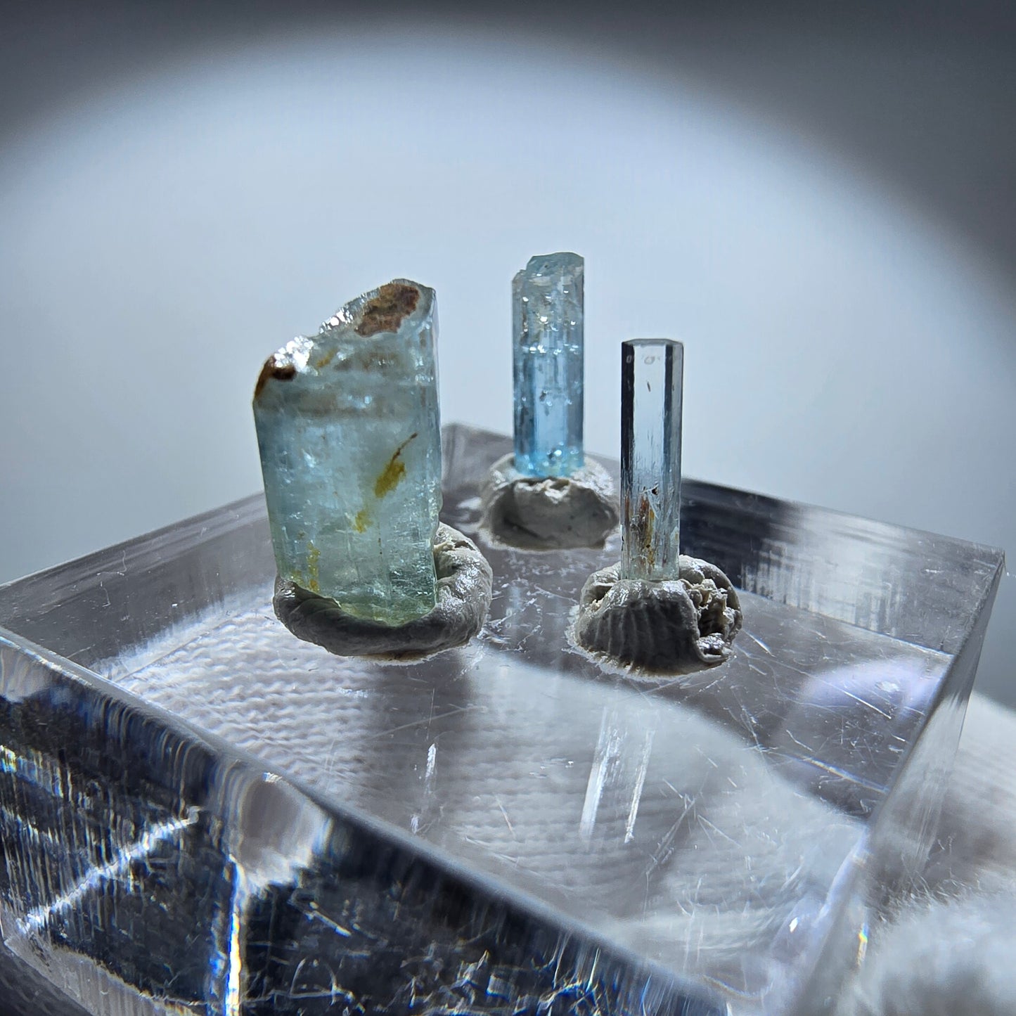 3x Aquamarin Kristalle, blau - 3er Set Erongo, Namibia 8-10mm -