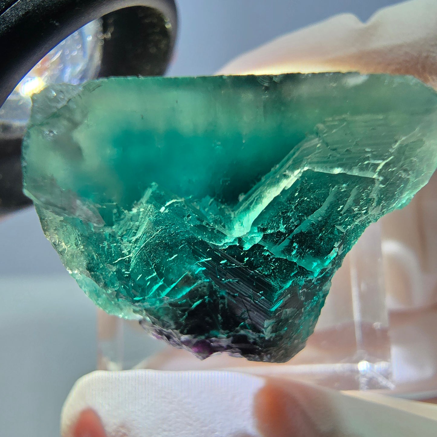 Cube de fluorite fantôme transparente parquetée, vert Okorusu, Namibie 25 x 20 x 19 mm