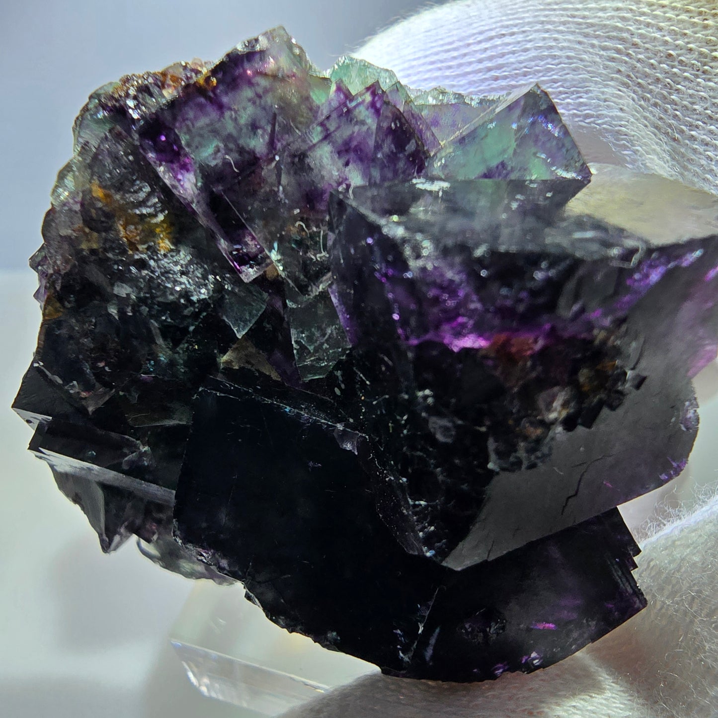 Seltene Phantom Fluorit Würfel Stufe zonal grün lila Okorusu, Namibia 60*49*23mm
