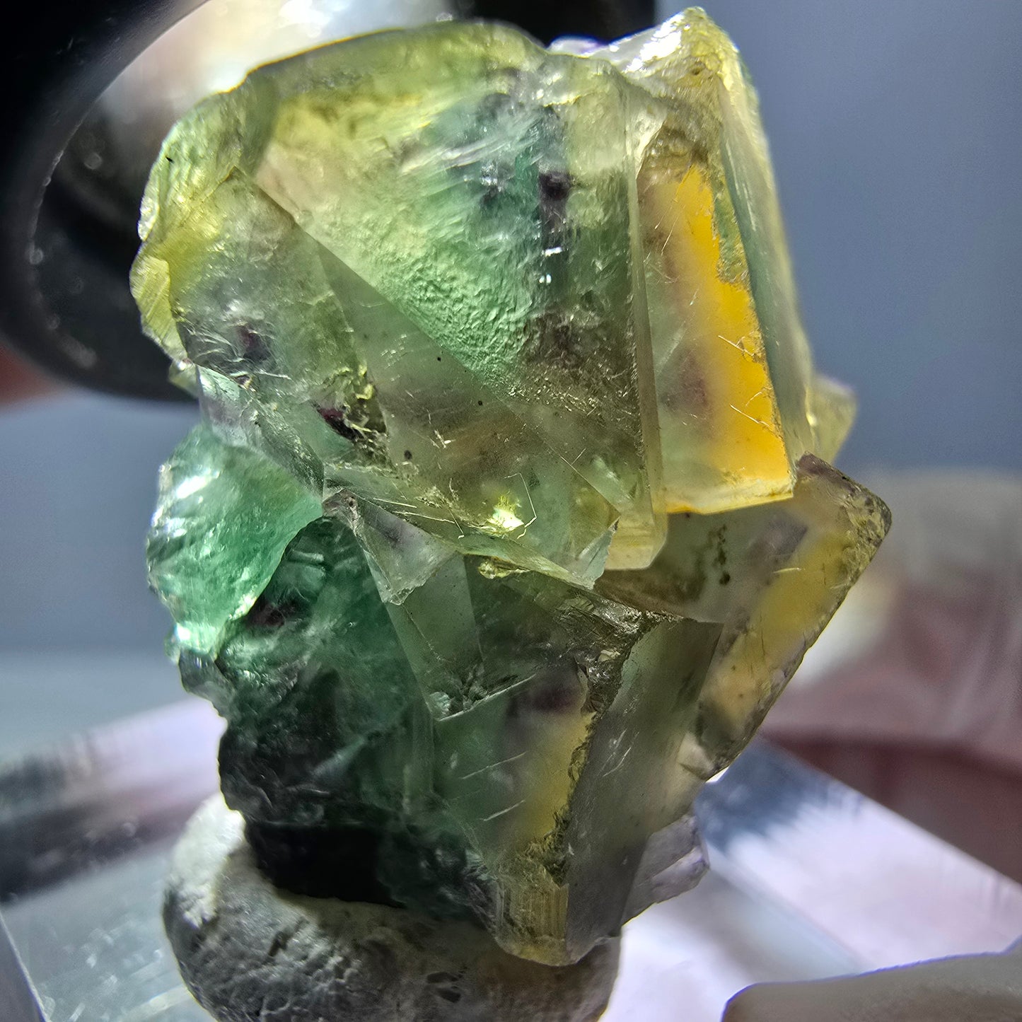 Phantom Fluorit Würfel Stufe, grün gelb lila Okorusu, Namibia 31*21*14mm