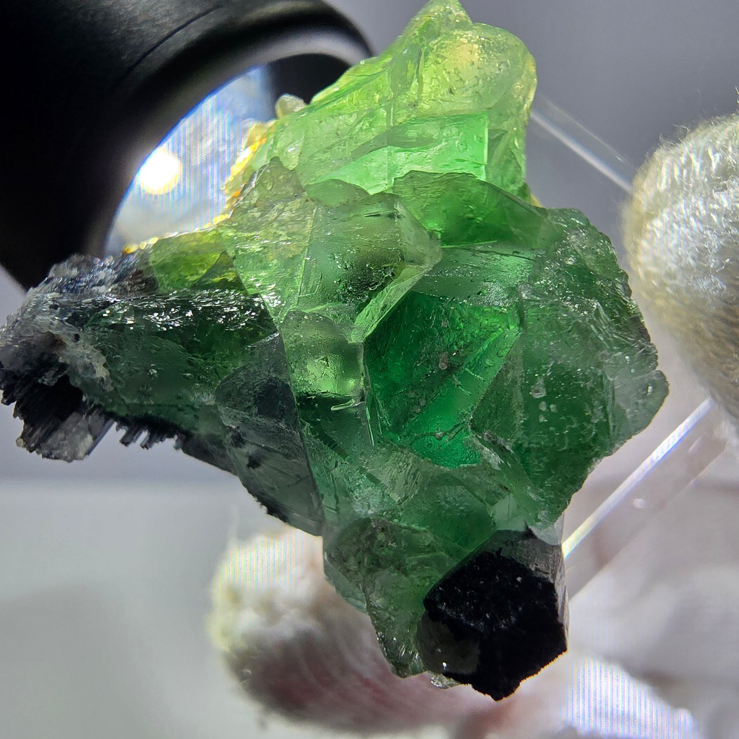 Phantom Fluorit, Schörl Turmalin, Muskovit, Hyalit Stufe Erongo, Namibia 27*25*20mm