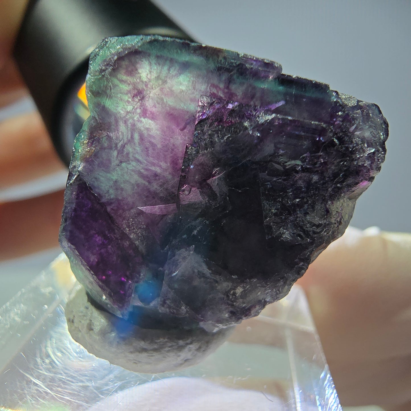 Rare cube de fluorite fantôme parqueté vert violet Okorusu Namibie 24*23*21mm