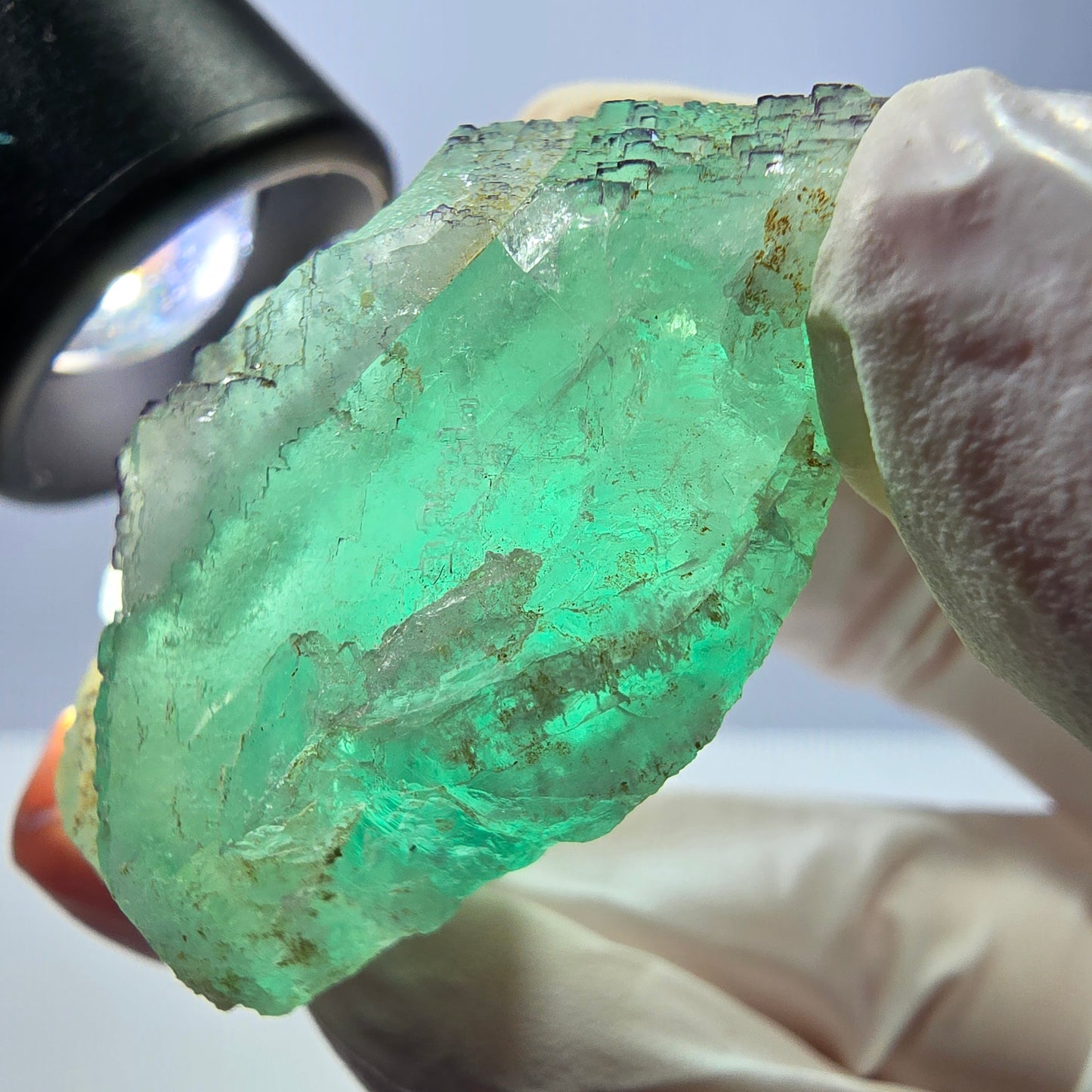Spécimen de cube de fluorite fantôme transparente, vert parqueté, Okorusu, Namibie, 44 x 43 x 20 mm