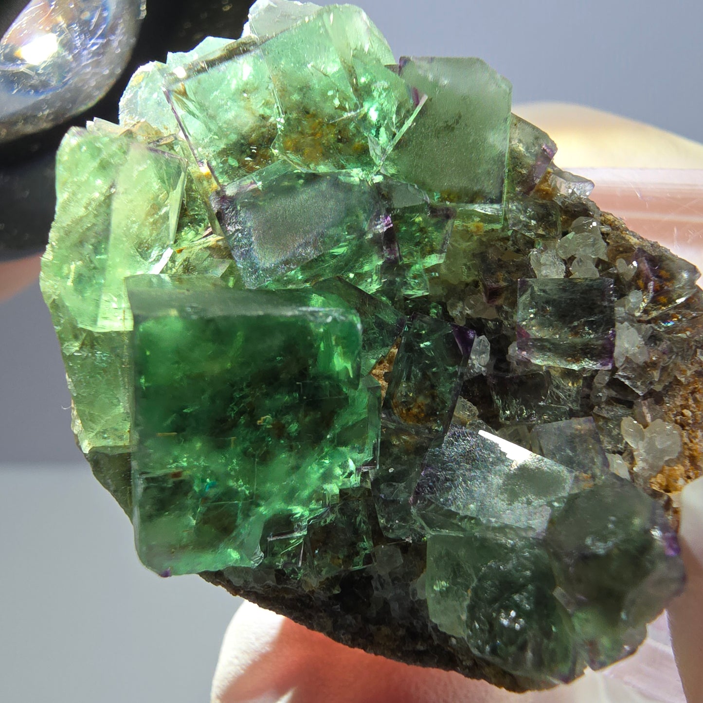 Spécimen de cube de fluorite fantôme, vert violet, Okorusu, Namibie, 34 x 28 x 13 mm