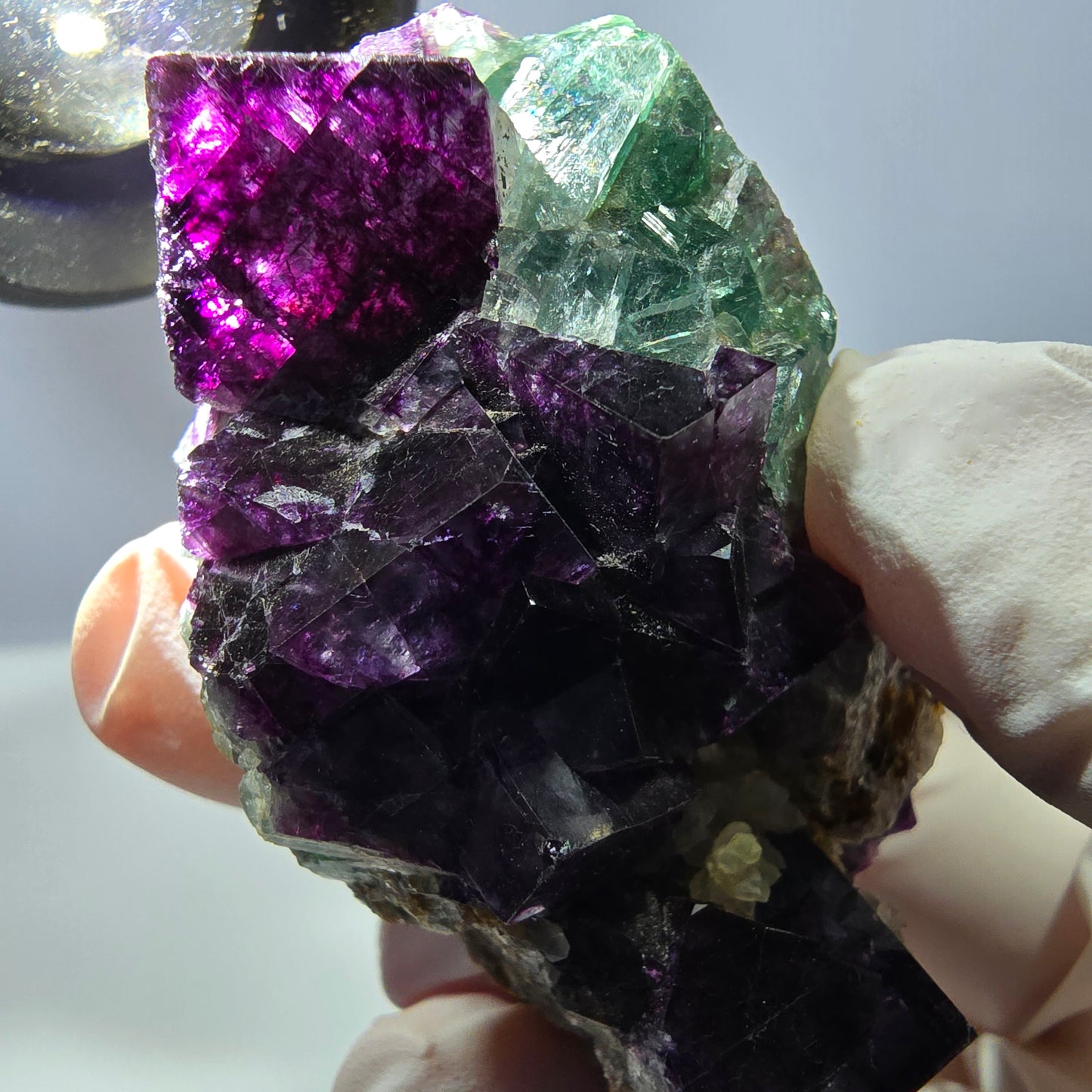 Cube de fluorite fantôme, spécimen de quartz vert violet, Okorusu, Namibie, 62 x 35 x 29 mm