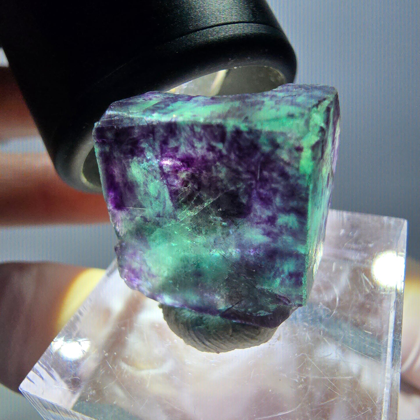 Phantom Fluorite cube parquetted, green purple Okorusu, Namibia 17*17*16mm