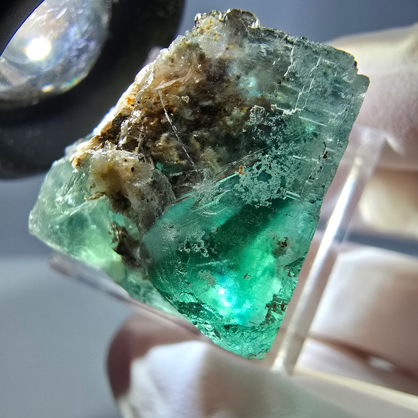 Cube de fluorite fantôme transparente parquetée, vert Okorusu, Namibie 21 x 21 x 19 mm