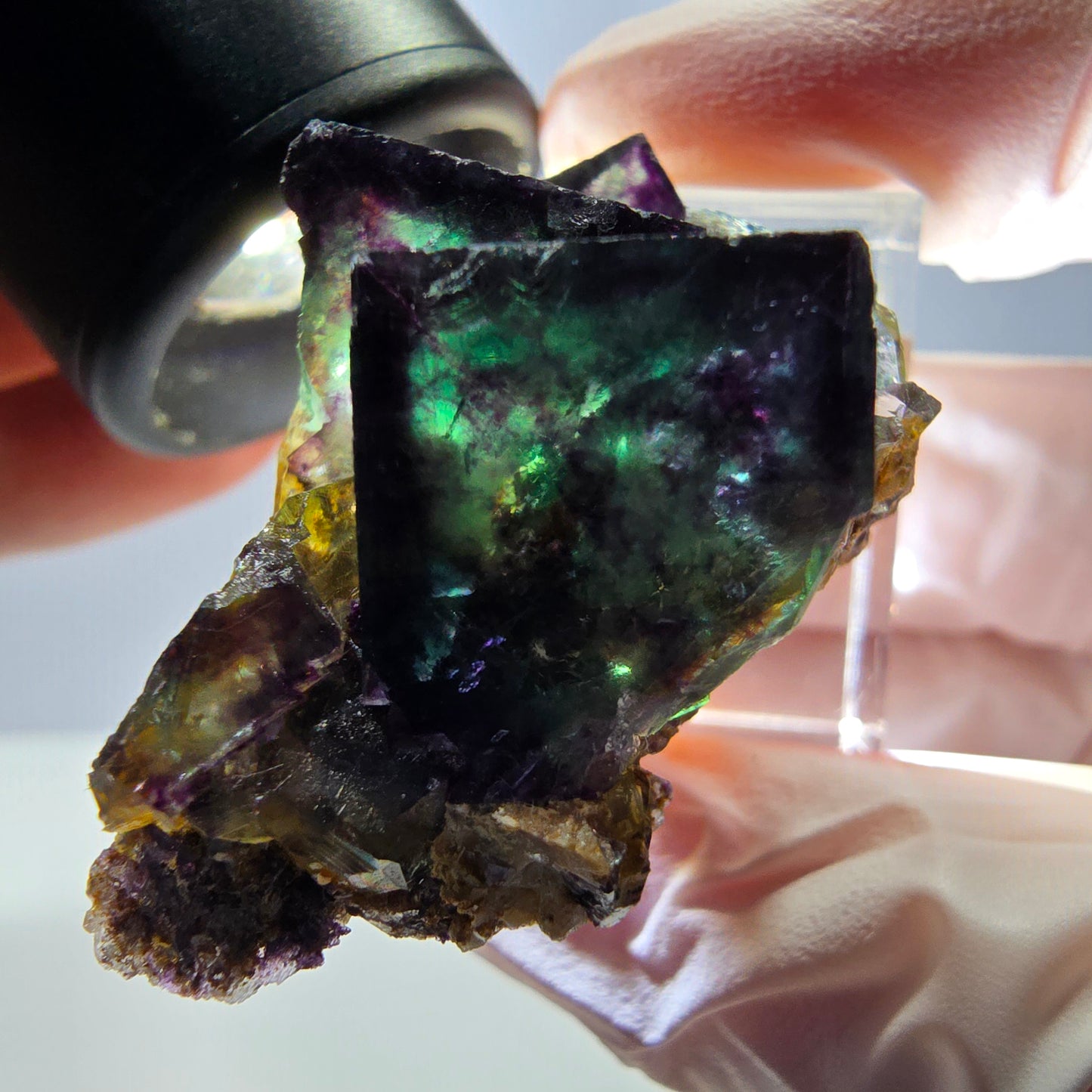 Phantom Fluorit Würfel Stufe, parkettiert grün lila Okorusu, Namibia 39*25*18mm