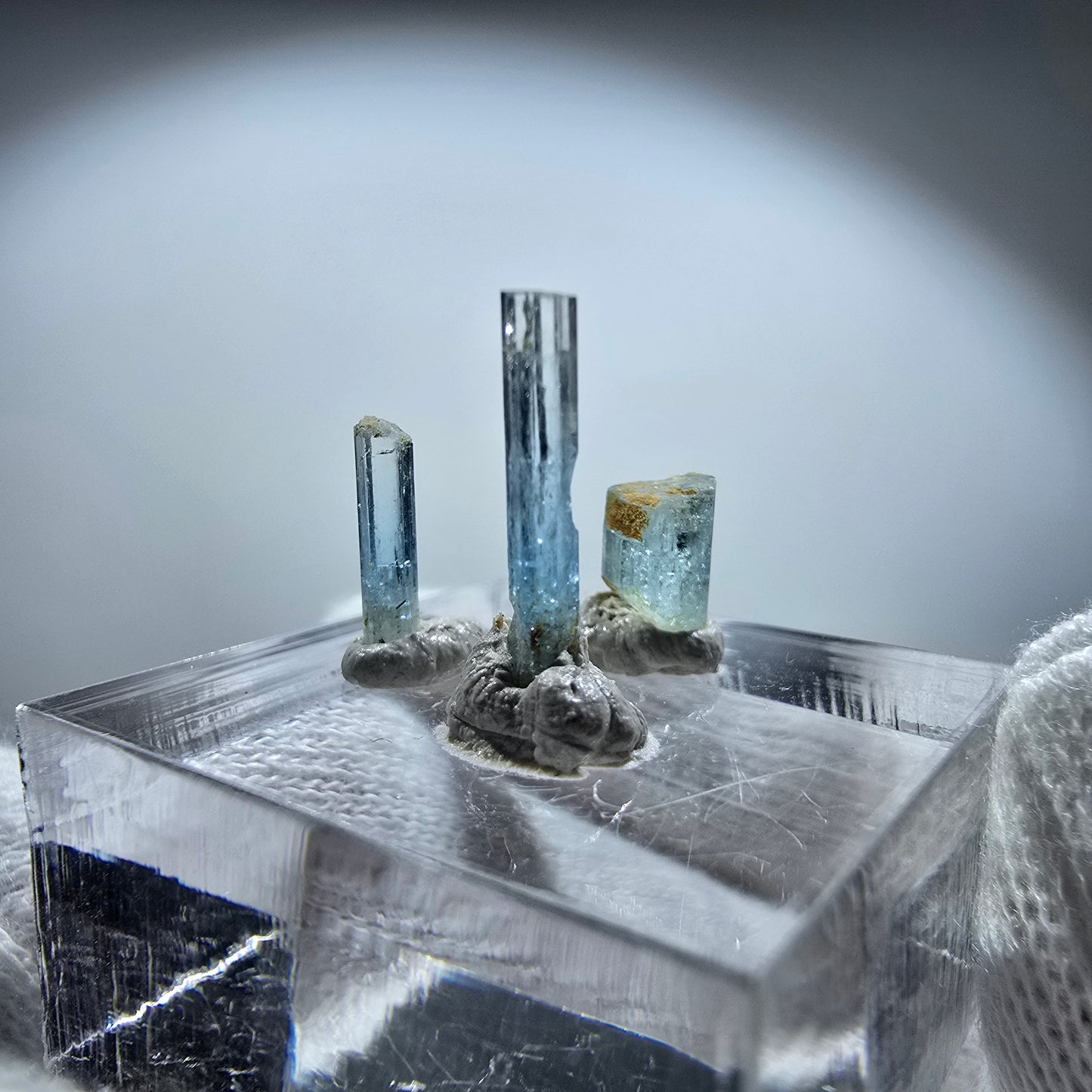 3x Aquamarin Kristalle, blau - 3er Set Erongo, Namibia 6-13mm