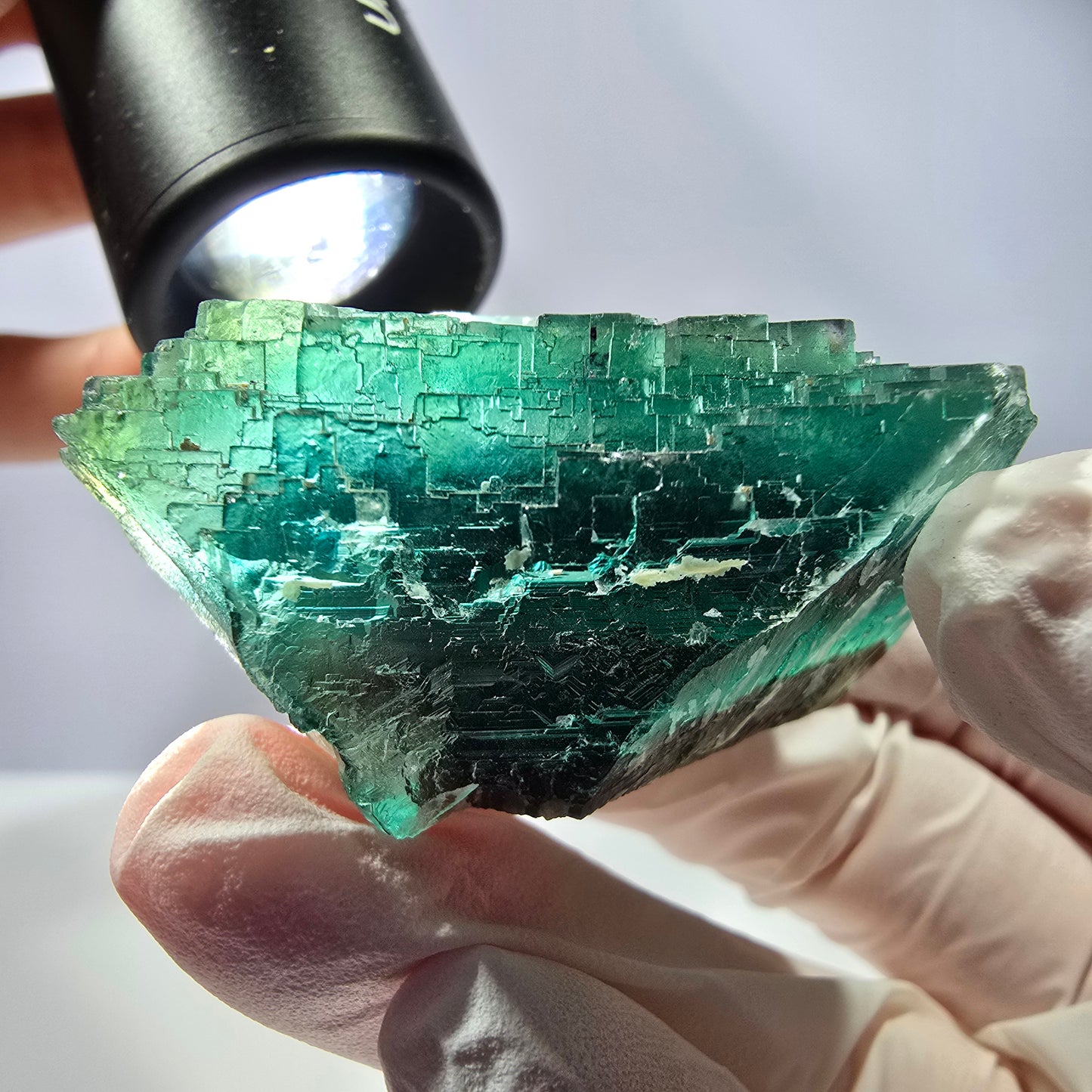 Spécimen de cube de fluorite fantôme transparente, vert parqueté, Okorusu, Namibie, 58 x 46 x 23 mm