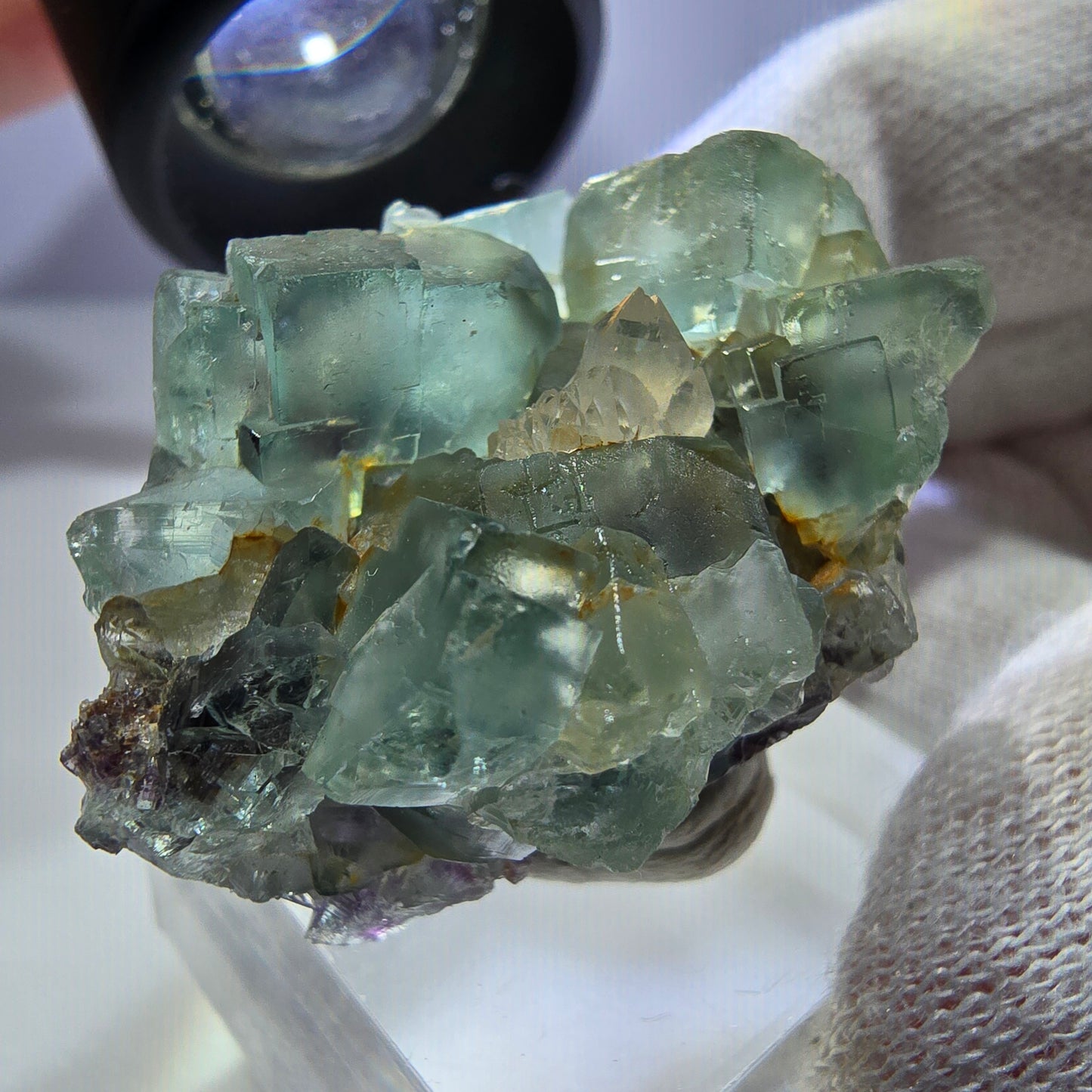 Klare Phantom Fluorit Würfel, Quarz Stufe grün lila Okorusu, Namibia 38*27*22mm