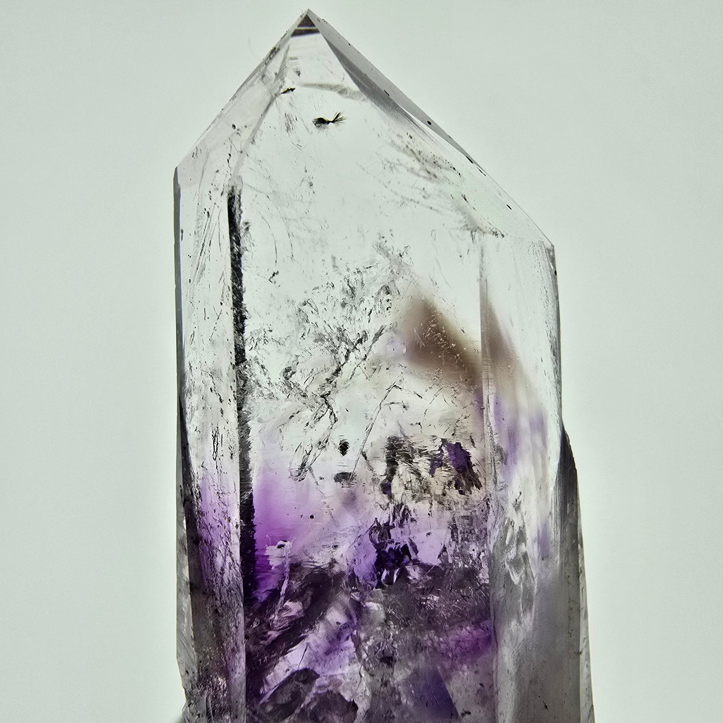 Améthyste fantôme Enhydro Harlequin avec épidote, mine Streep, Namibie, 55 x 26 x 14 mm