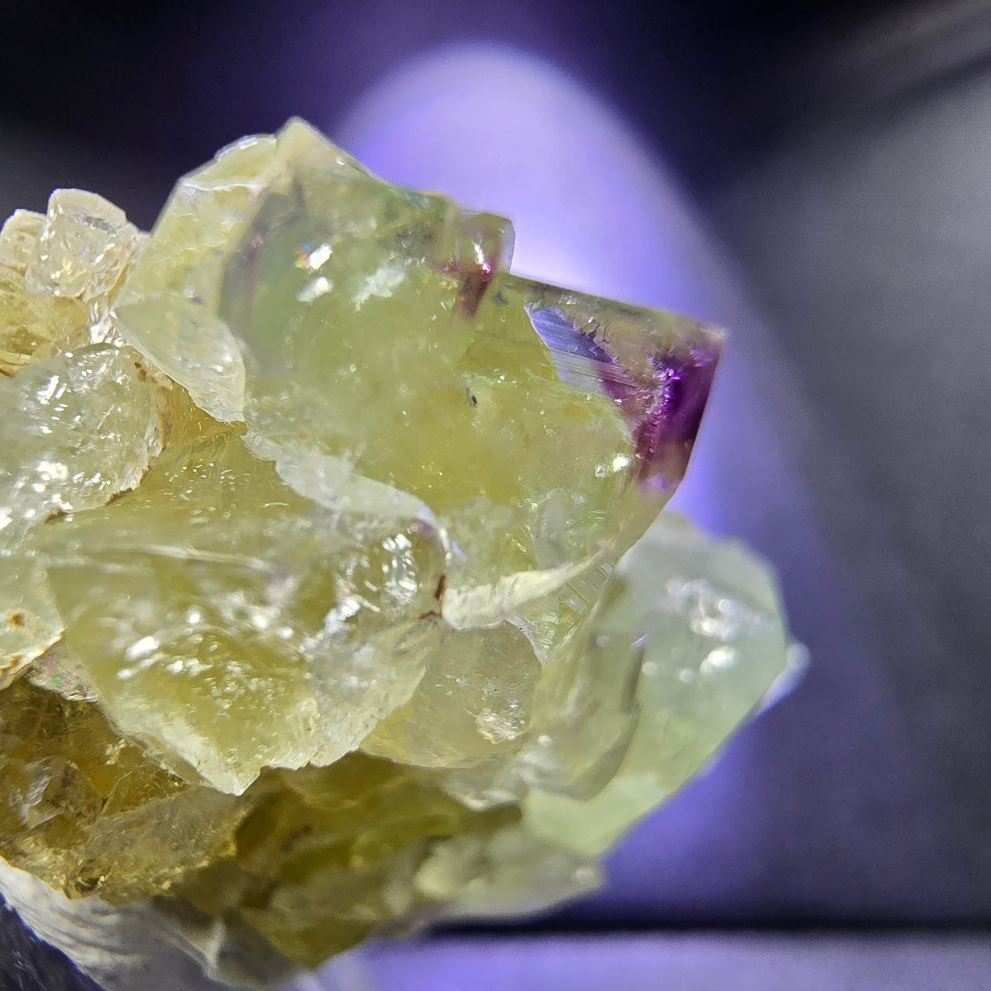 Klare Zonare Fluorit XX Würfel Stufe hellgrün lila 45*22*21mm Okorusu, Namibia