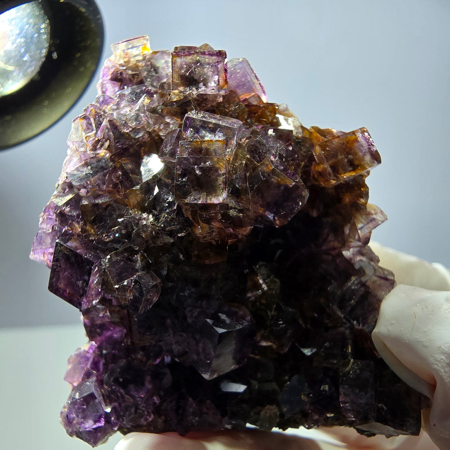 Rare spécimen de cube de fluorite fantôme, violet-jaune, Okorusu, Namibie, 59 x 47 x 32 mm