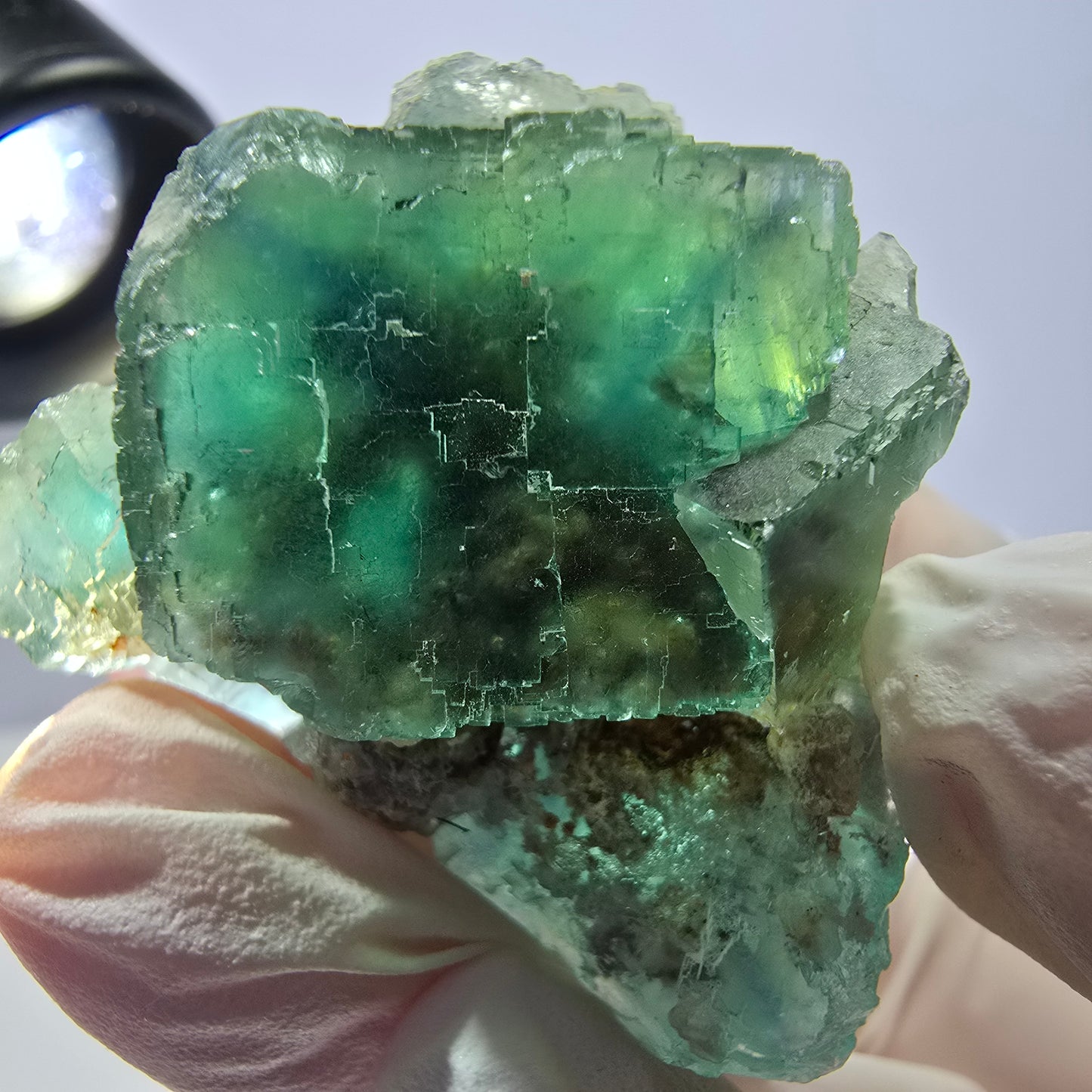 Spécimen de cube de fluorite fantôme transparente, vert parqueté, Okorusu, Namibie, 43 x 40 x 23 mm