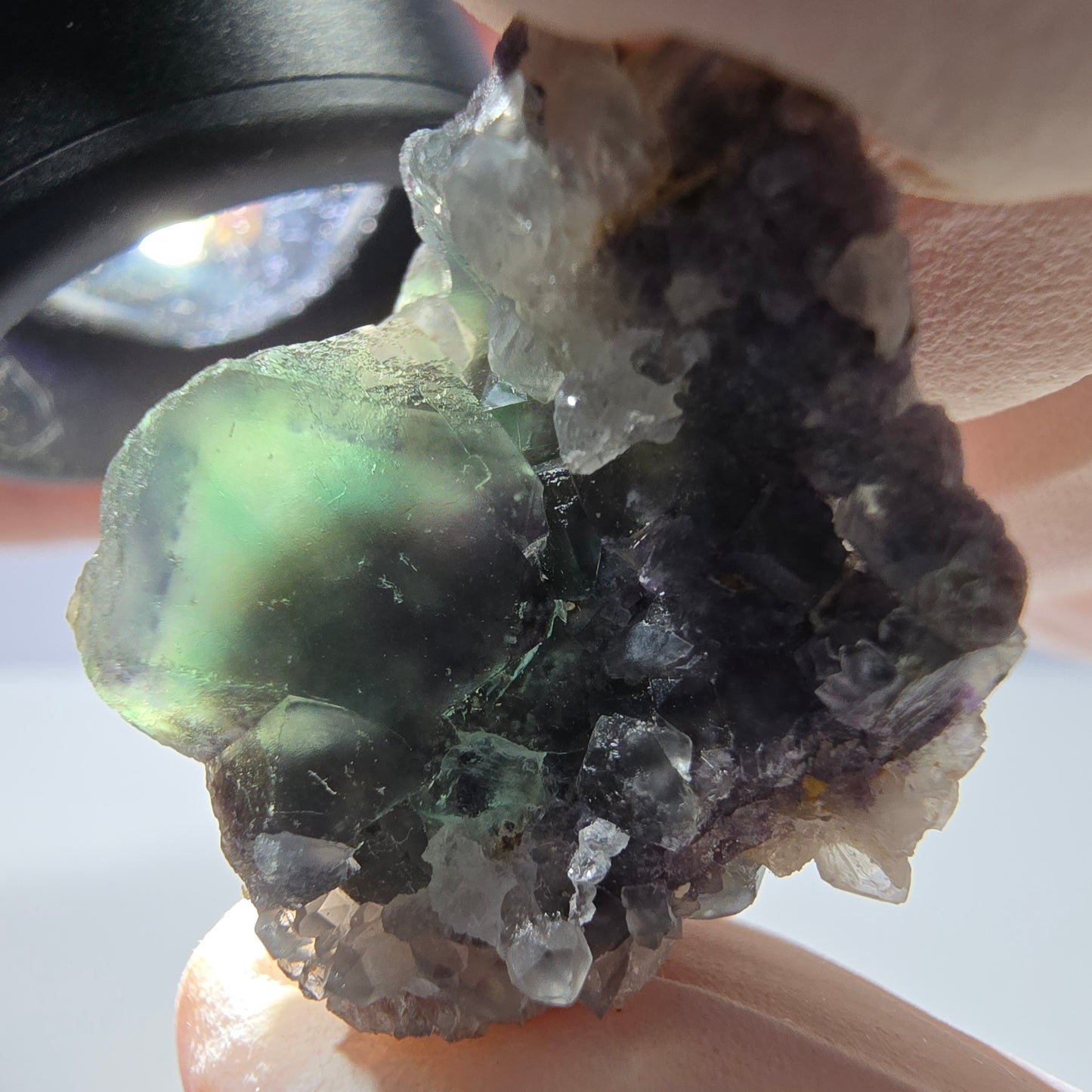 Rare cube de fluorite fantôme, spécimen de quartz vert Okorusu, Namibie, 29 x 24 x 19 mm