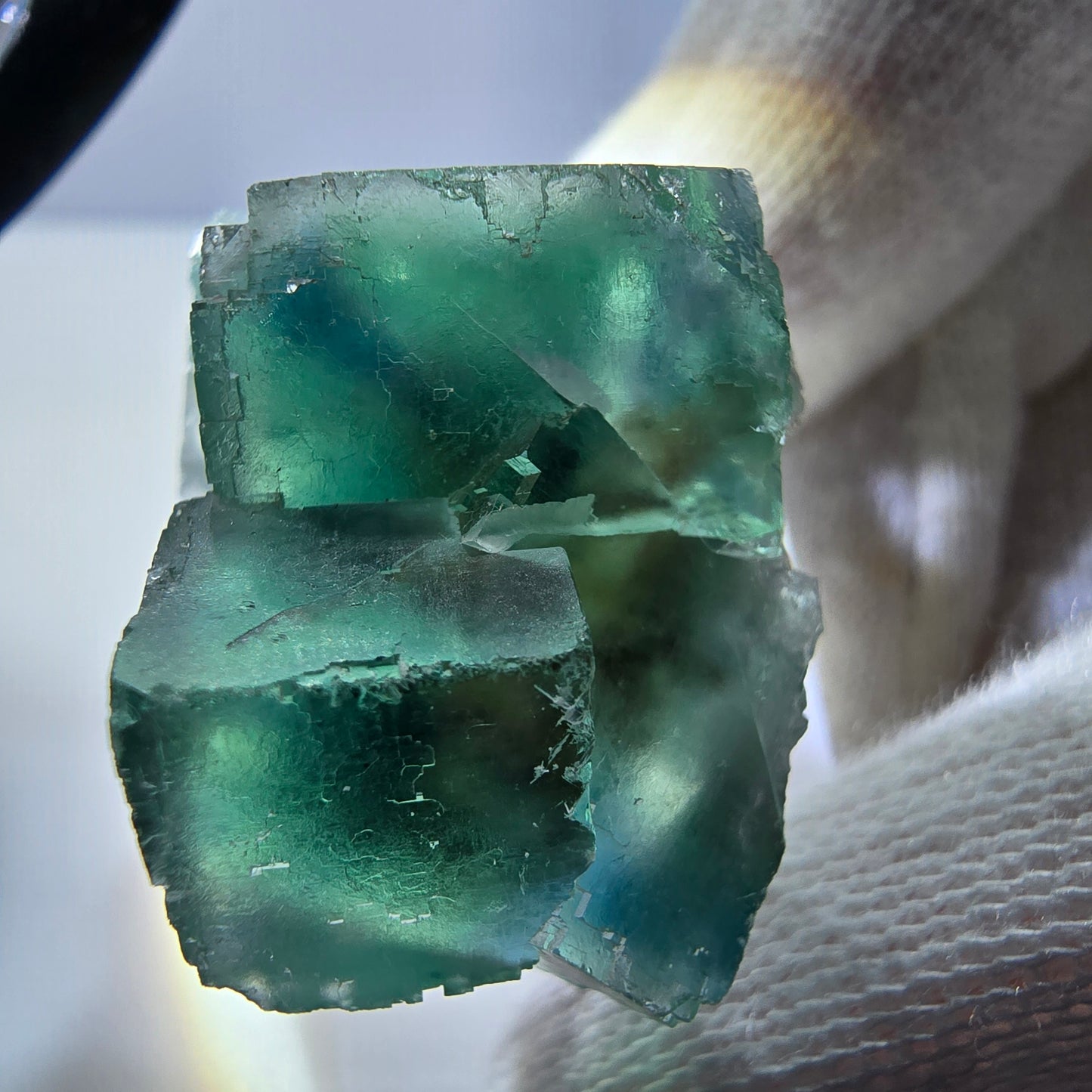 Phantom Fluorite cube specimen parquetted green turquoise Okorusu, Namibia 39*28*21mm