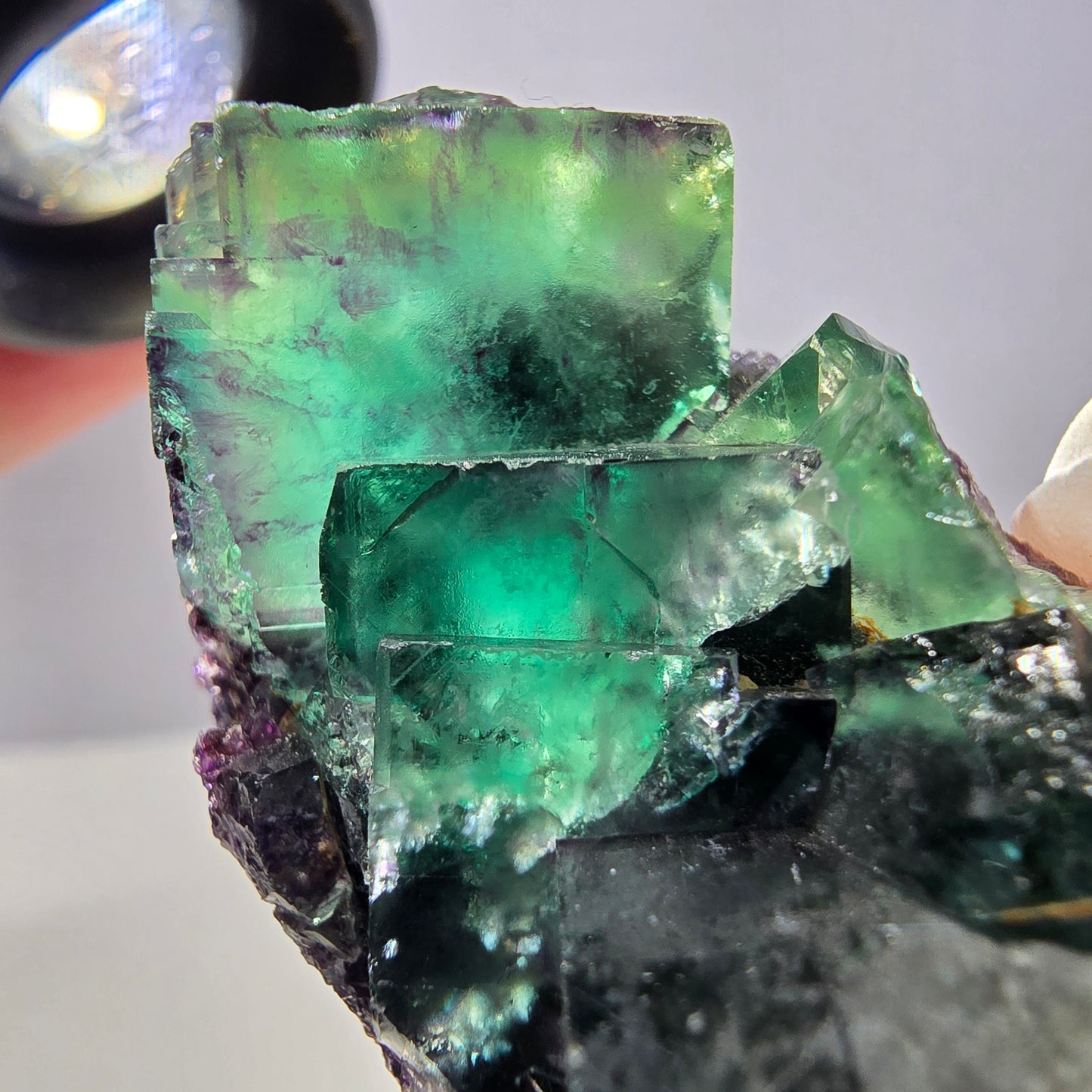 Rare spécimen de cube de fluorite fantôme, vert-violet, Okorusu, Namibie, 49 x 30 x 20 mm