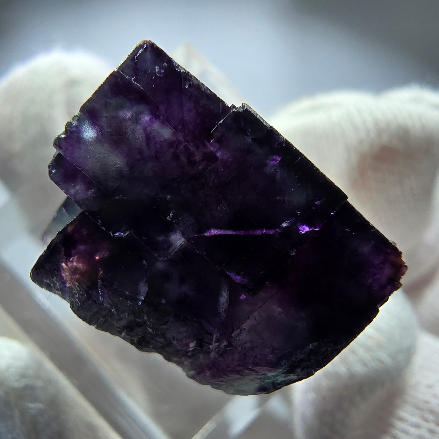 Rare spécimen de cube de fluorite fantôme, vert-violet zonal, Okorusu, Namibie, 22 x 21 x 15 mm